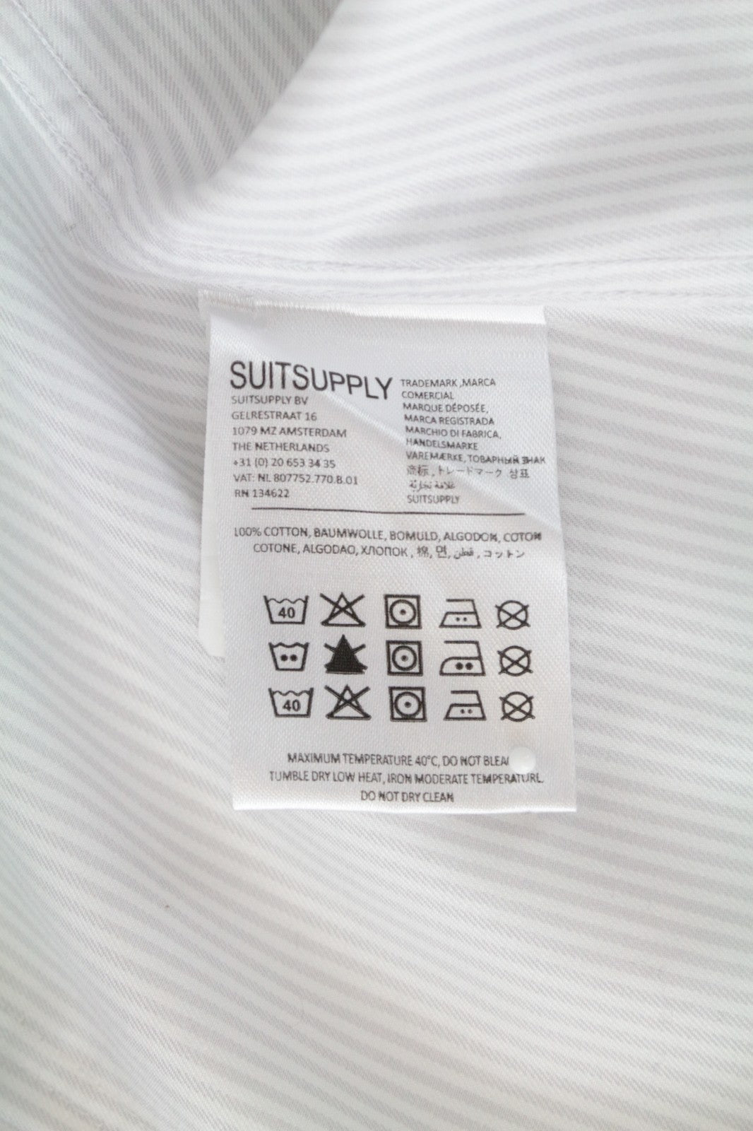 SUITSUPPLY Men's Formal Shirt 39/15.5 Traveller Grey Striped Slim Fit Melange