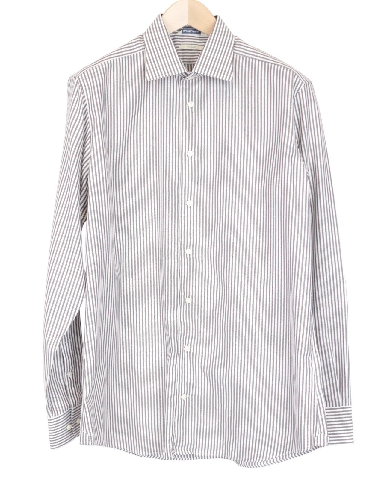 SUITSUPPLY Men's Formal Shirt 41/16 Traveller Slim Fit Brown Striped Melange