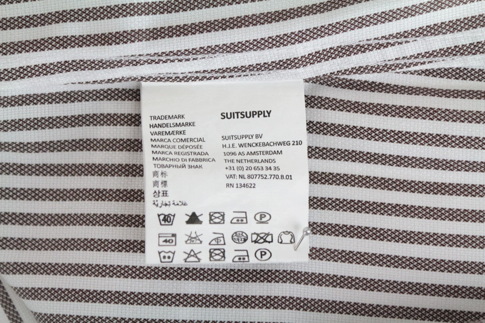 SUITSUPPLY Men's Formal Shirt 41/16 Traveller Slim Fit Brown Striped Melange
