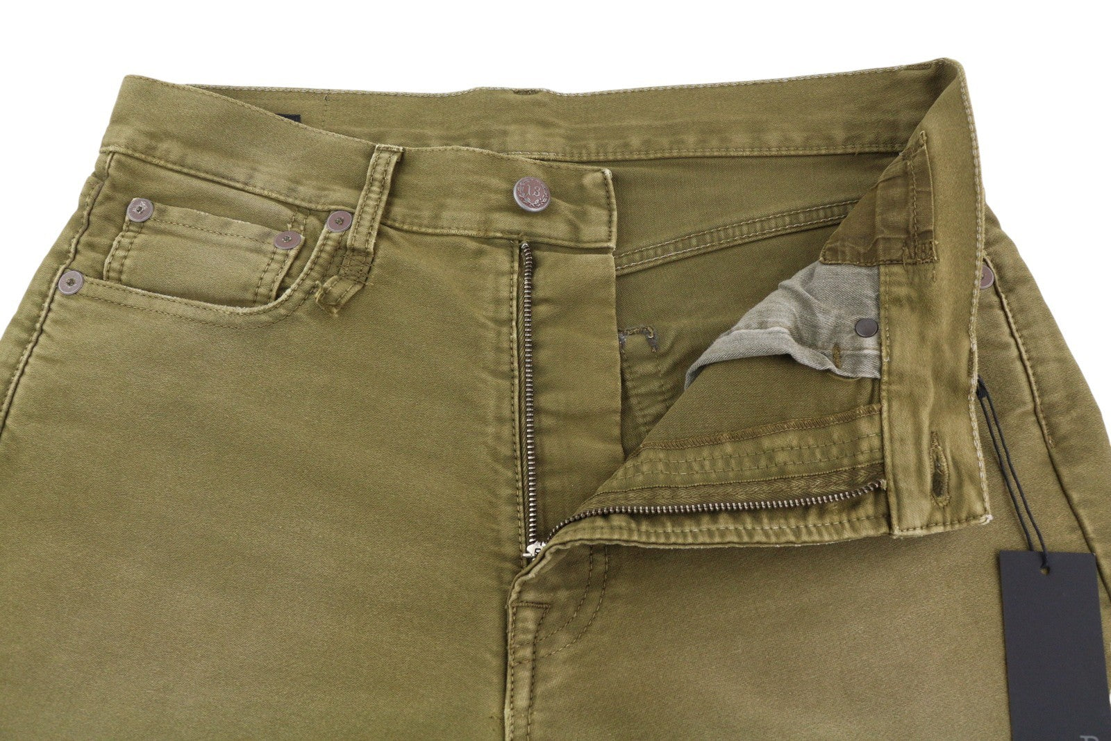 R13 Boyfriend Women Trousers 27 Olive Garment Dyed Moleskin Ankle Faded FW25