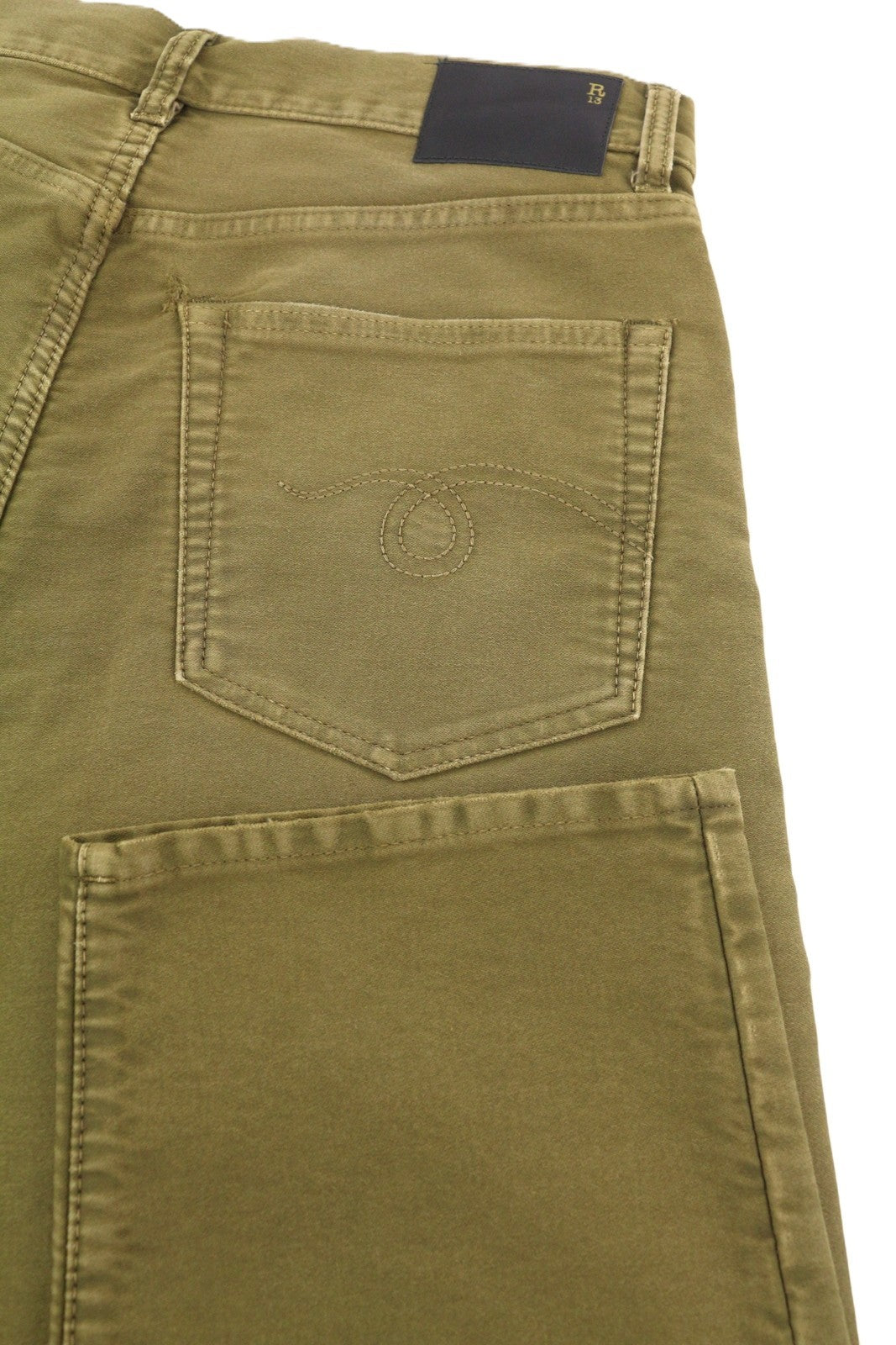 R13 Boyfriend Women Trousers 27 Olive Garment Dyed Moleskin Ankle Faded FW25