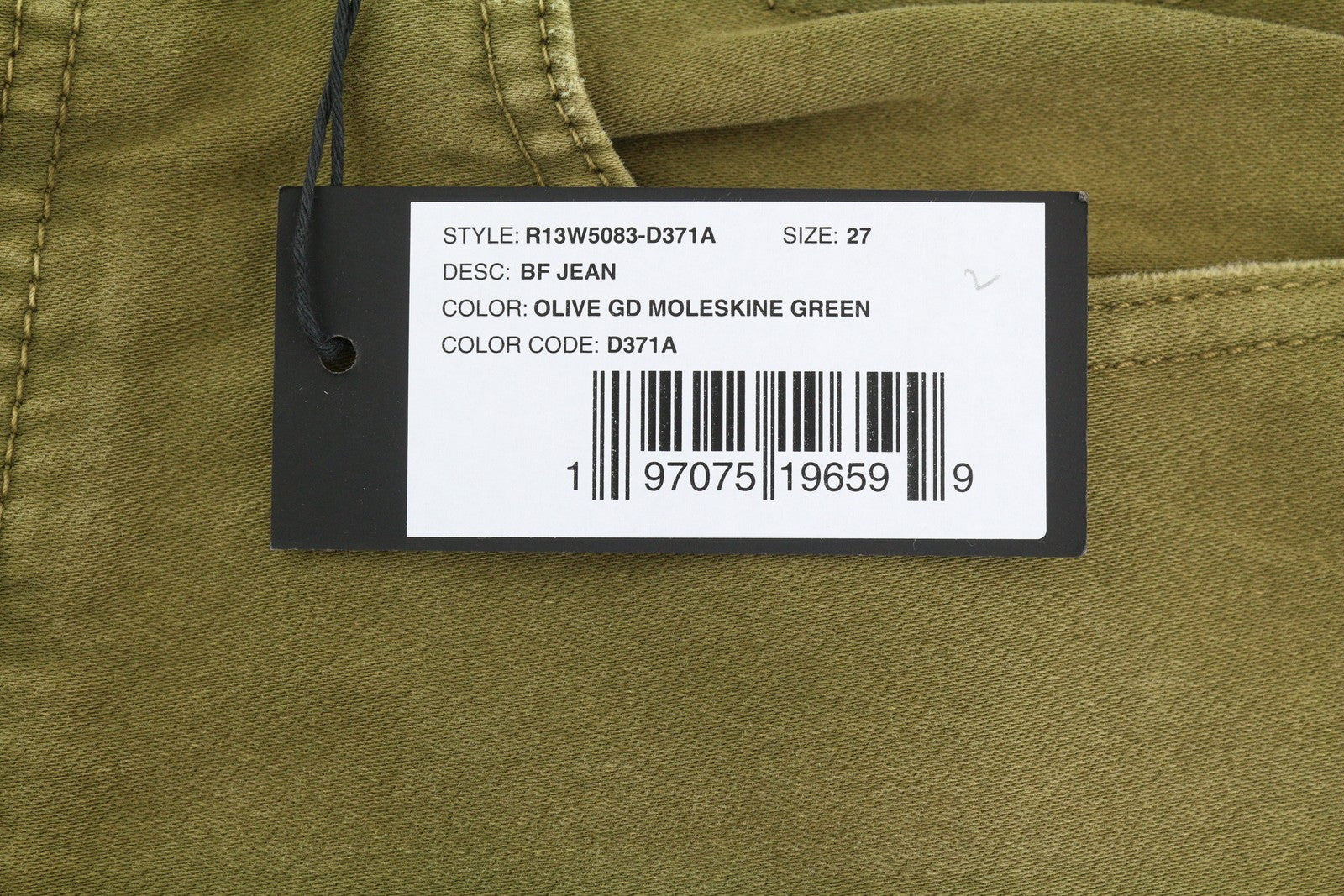 R13 Boyfriend Women Trousers 27 Olive Garment Dyed Moleskin Ankle Faded FW25