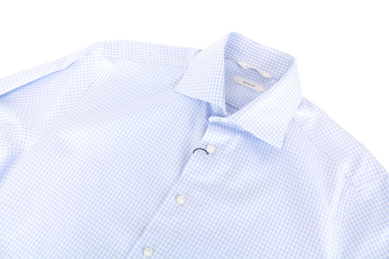 SUITSUPPLY Men's Formal Shirt 40L Traveller Slim Blue Gingham Checked Melange