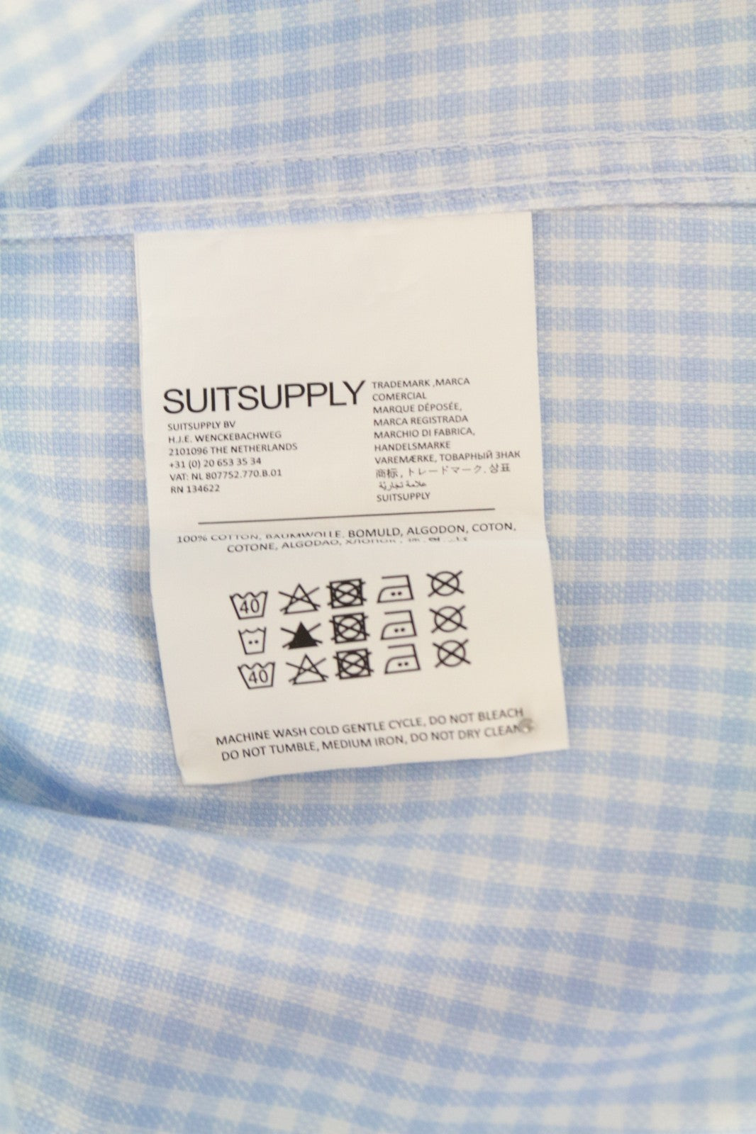 SUITSUPPLY Men's Formal Shirt 40L Traveller Slim Blue Gingham Checked Melange