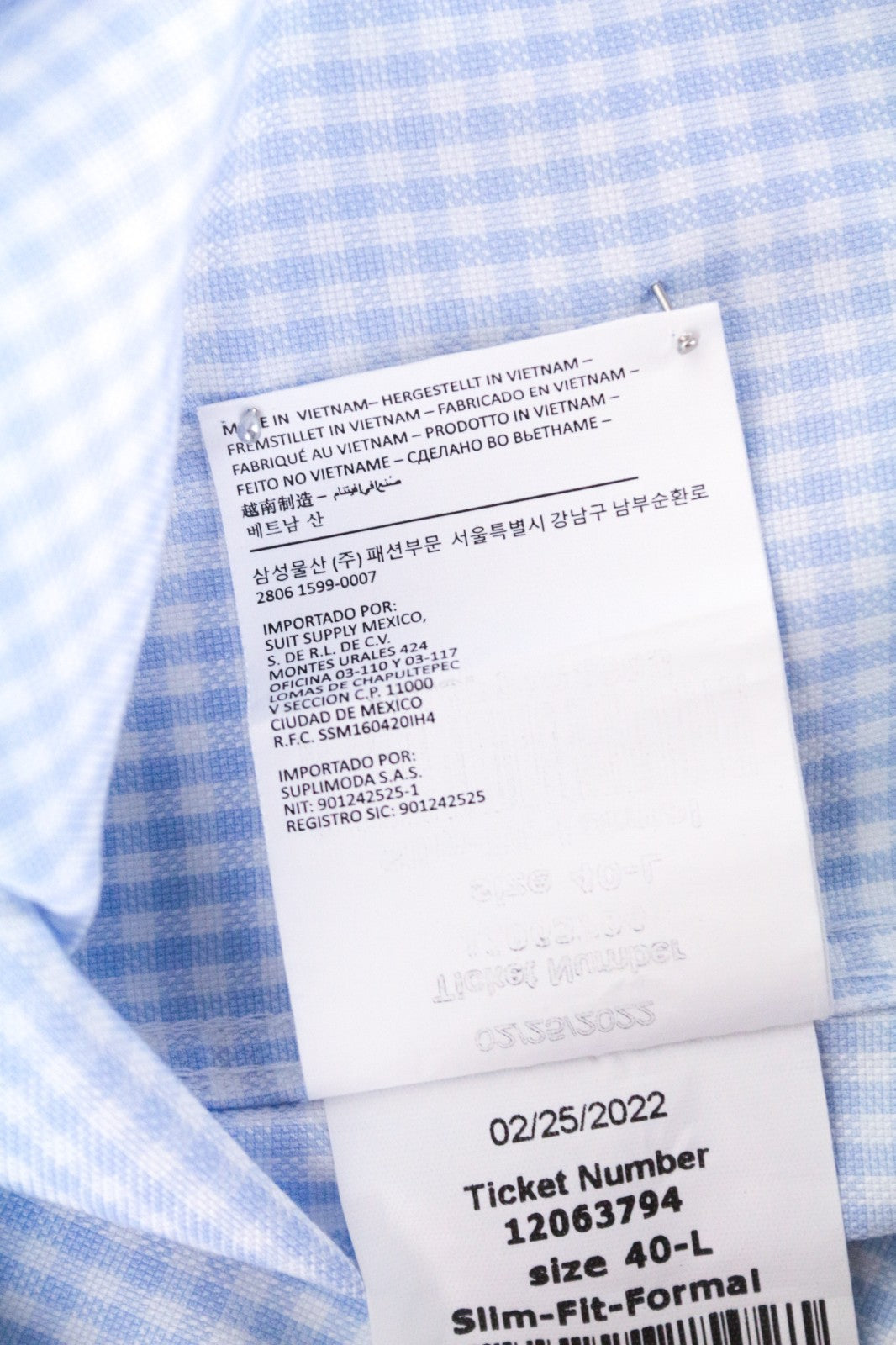 SUITSUPPLY Men's Formal Shirt 40L Traveller Slim Blue Gingham Checked Melange