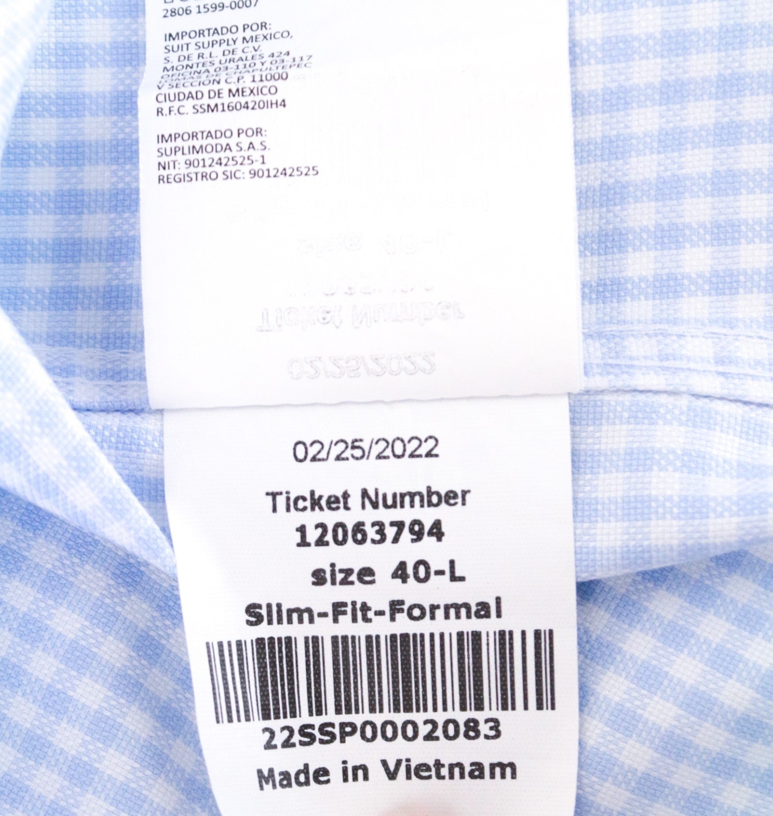 SUITSUPPLY Men's Formal Shirt 40L Traveller Slim Blue Gingham Checked Melange