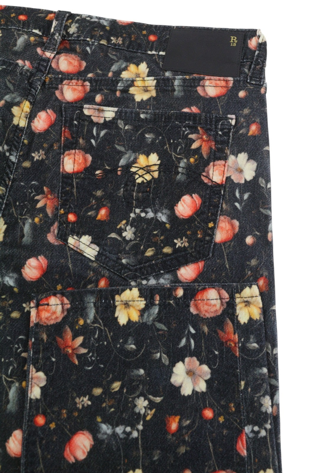 R13 Boy Straight Women Jeans 28 Lunar Petal Velveteen Floral Print Ankle FW25