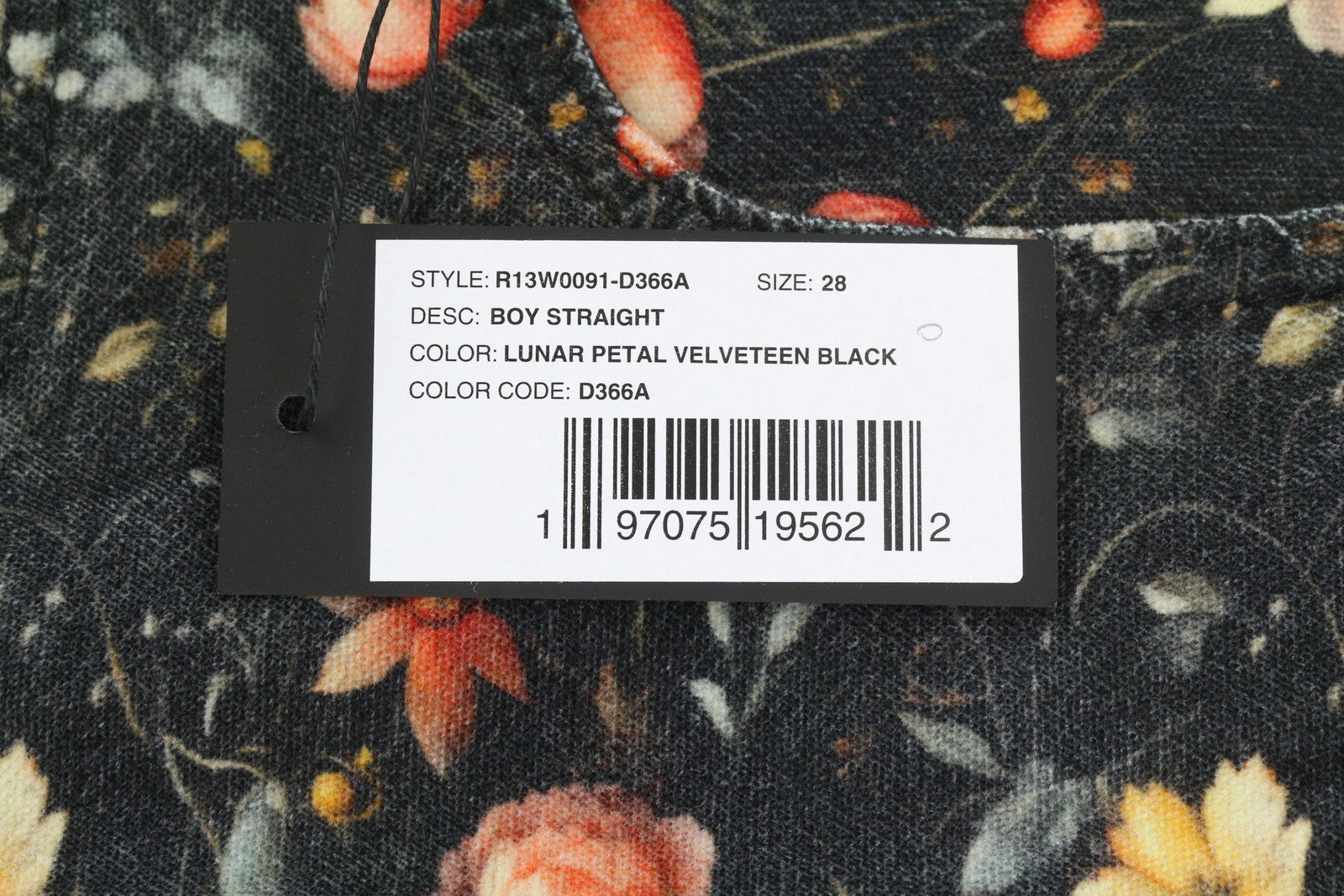 R13 Boy Straight Women Jeans 28 Lunar Petal Velveteen Floral Print Ankle FW25