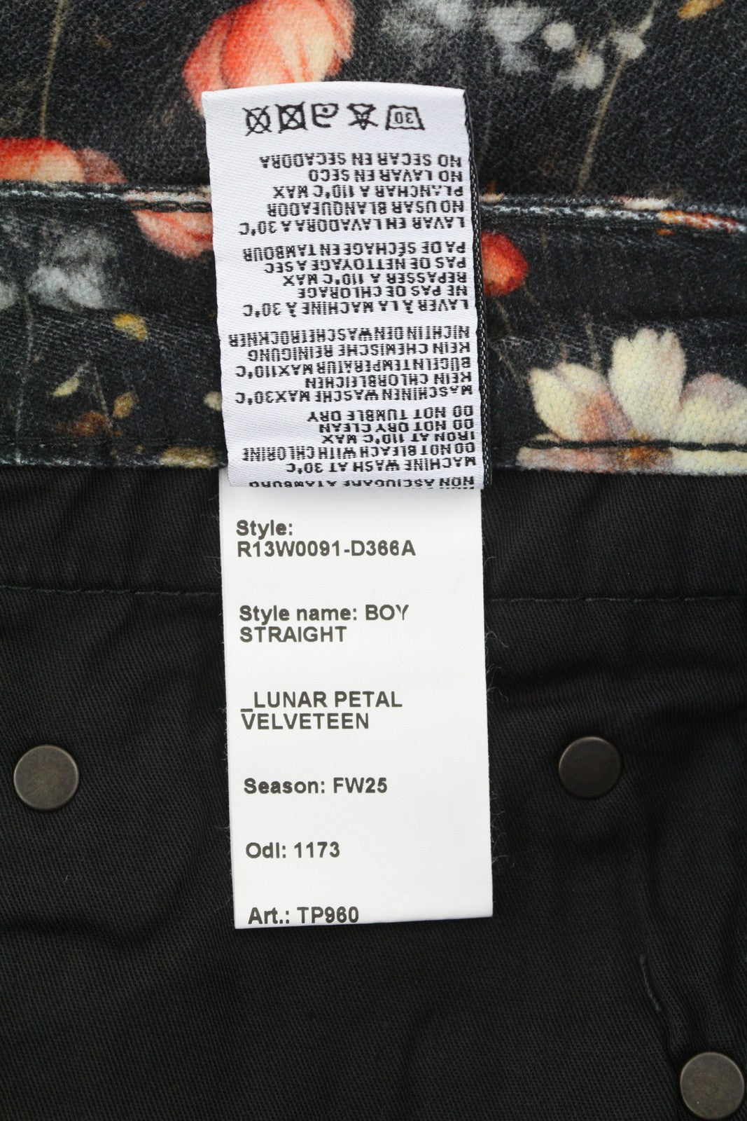 R13 Boy Straight Women Jeans 28 Lunar Petal Velveteen Floral Print Ankle FW25