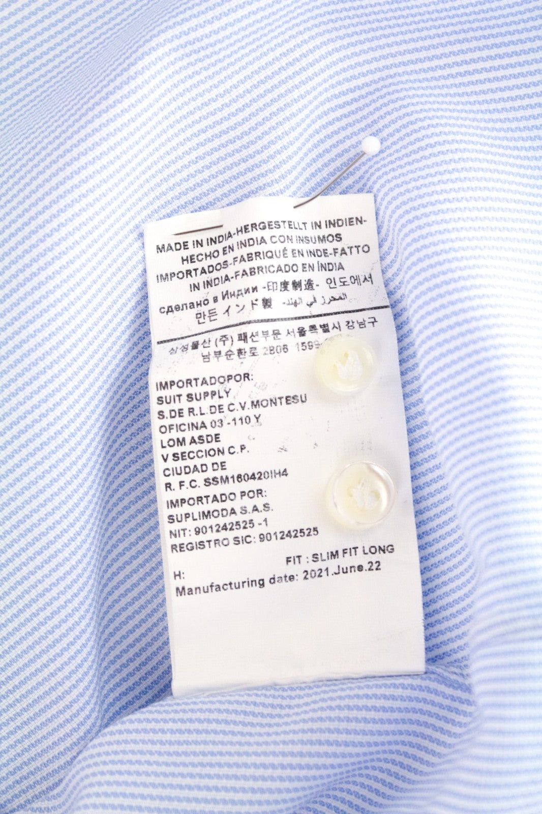 SUITSUPPLY Men's Formal Shirt 43L/17L Slim Fit Striped Light Blue Melange