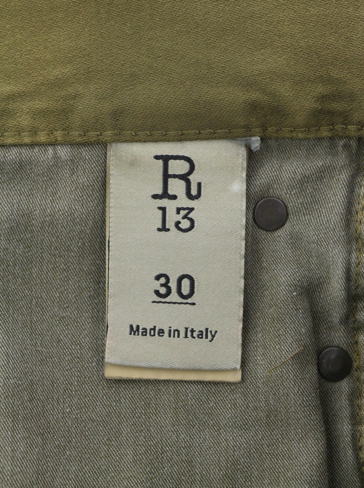 R13 Boyfriend Women Trousers 30 Olive Garment Dyed Moleskin Ankle Faded FW25