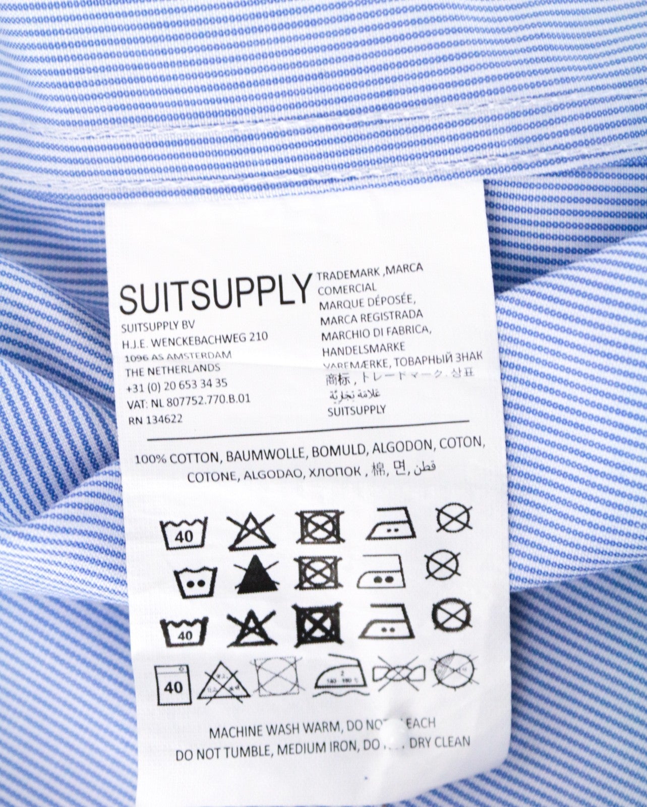 SUITSUPPLY Men's Formal Shirt 46/18 Blue Striped Extra Slim Cutaway Try On Fit