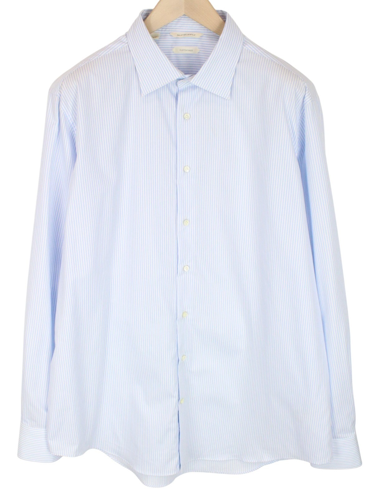 SUITSUPPLY Men's Formal Shirt 45/17.75 Slim Fit Light Blue Striped Melange