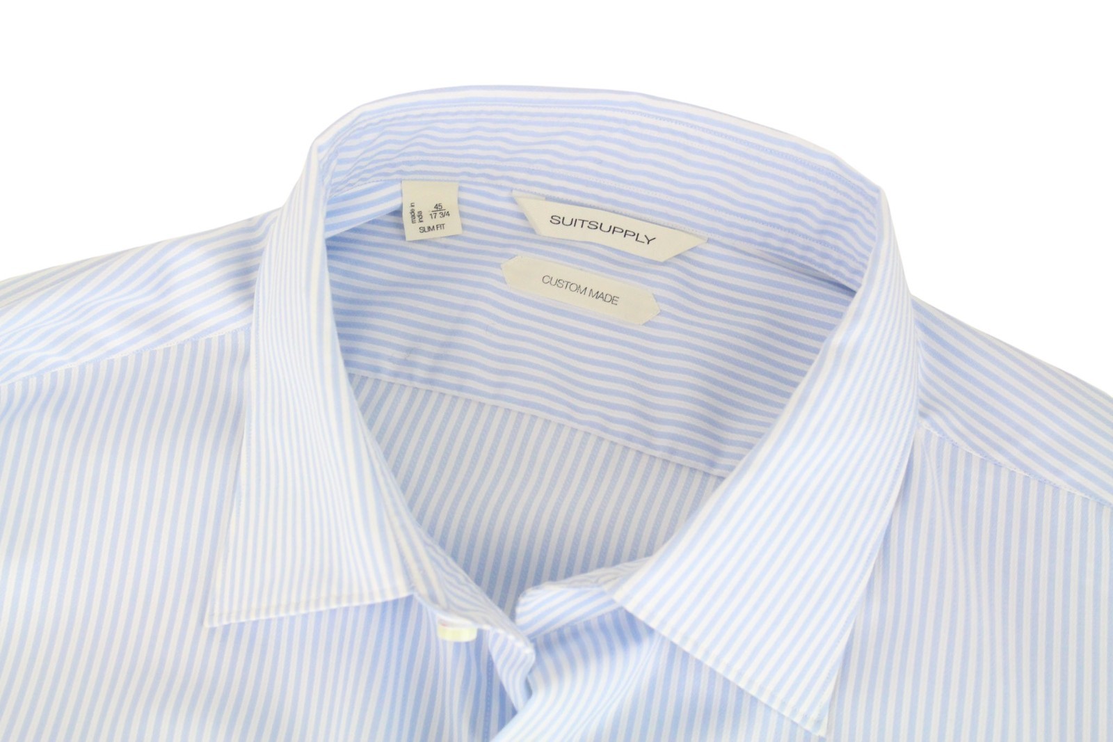 SUITSUPPLY Men's Formal Shirt 45/17.75 Slim Fit Light Blue Striped Melange