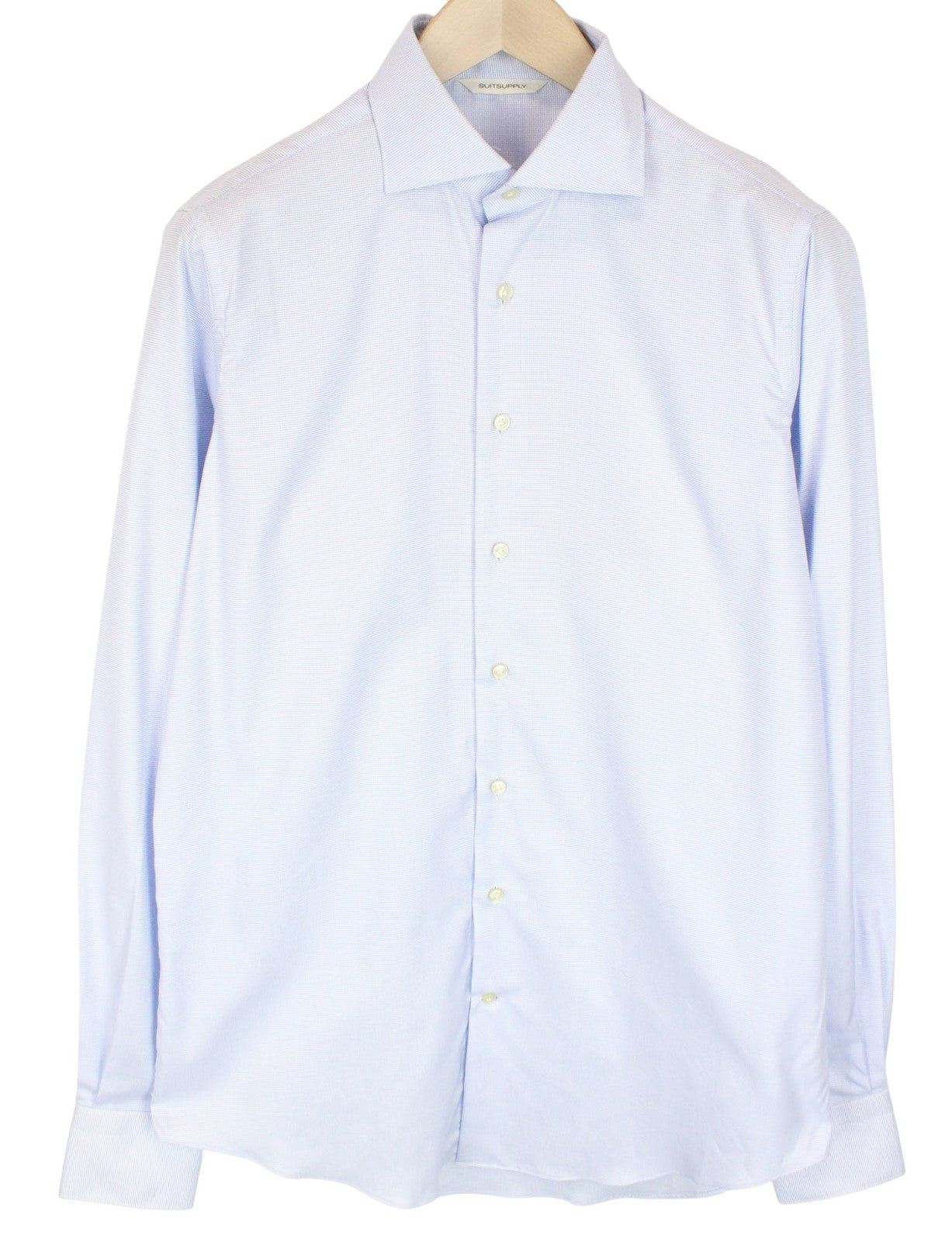 SUITSUPPLY Men's Formal Shirt ~S Slim Light Blue Melange Cotton Cutaway Collar