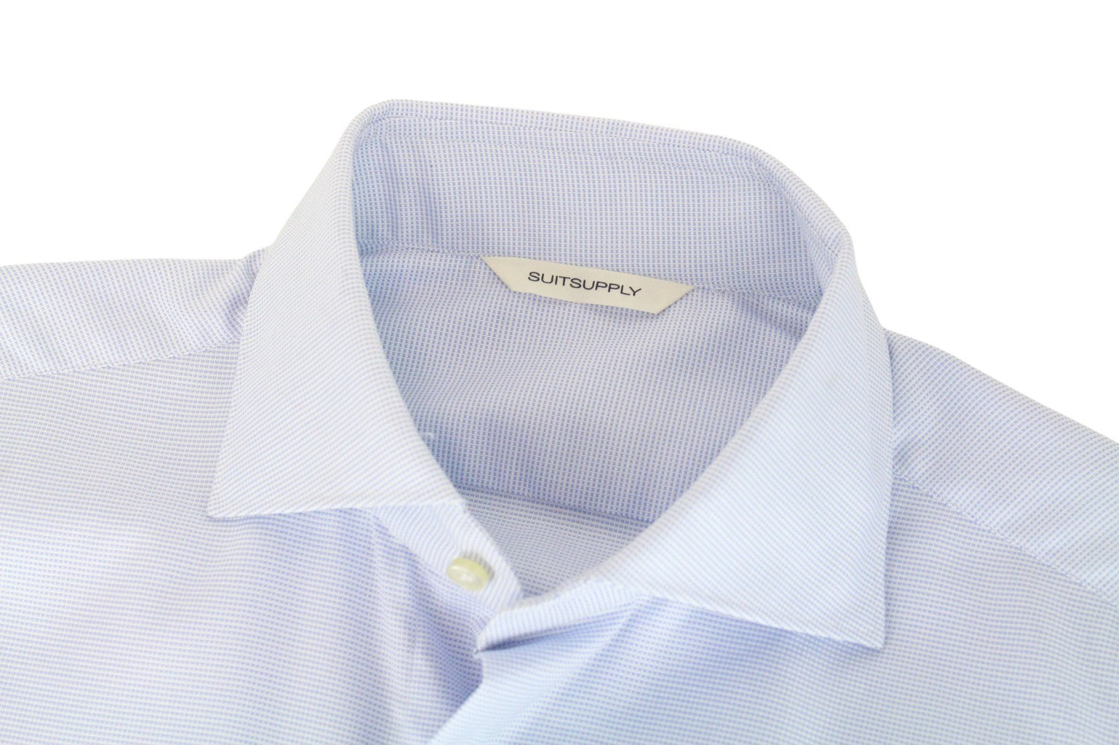 SUITSUPPLY Men's Formal Shirt ~S Slim Light Blue Melange Cotton Cutaway Collar