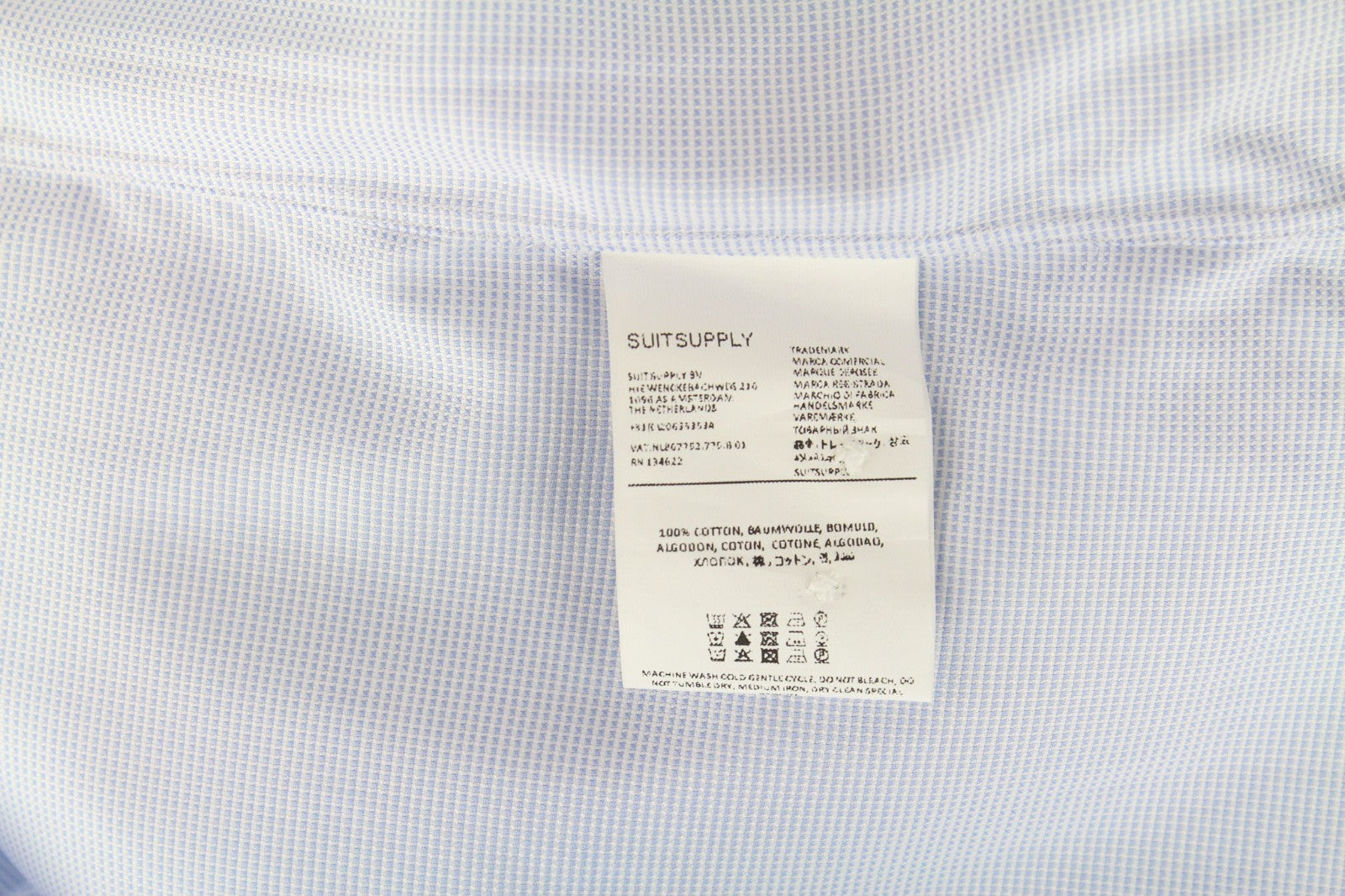 SUITSUPPLY Men's Formal Shirt ~S Slim Light Blue Melange Cotton Cutaway Collar