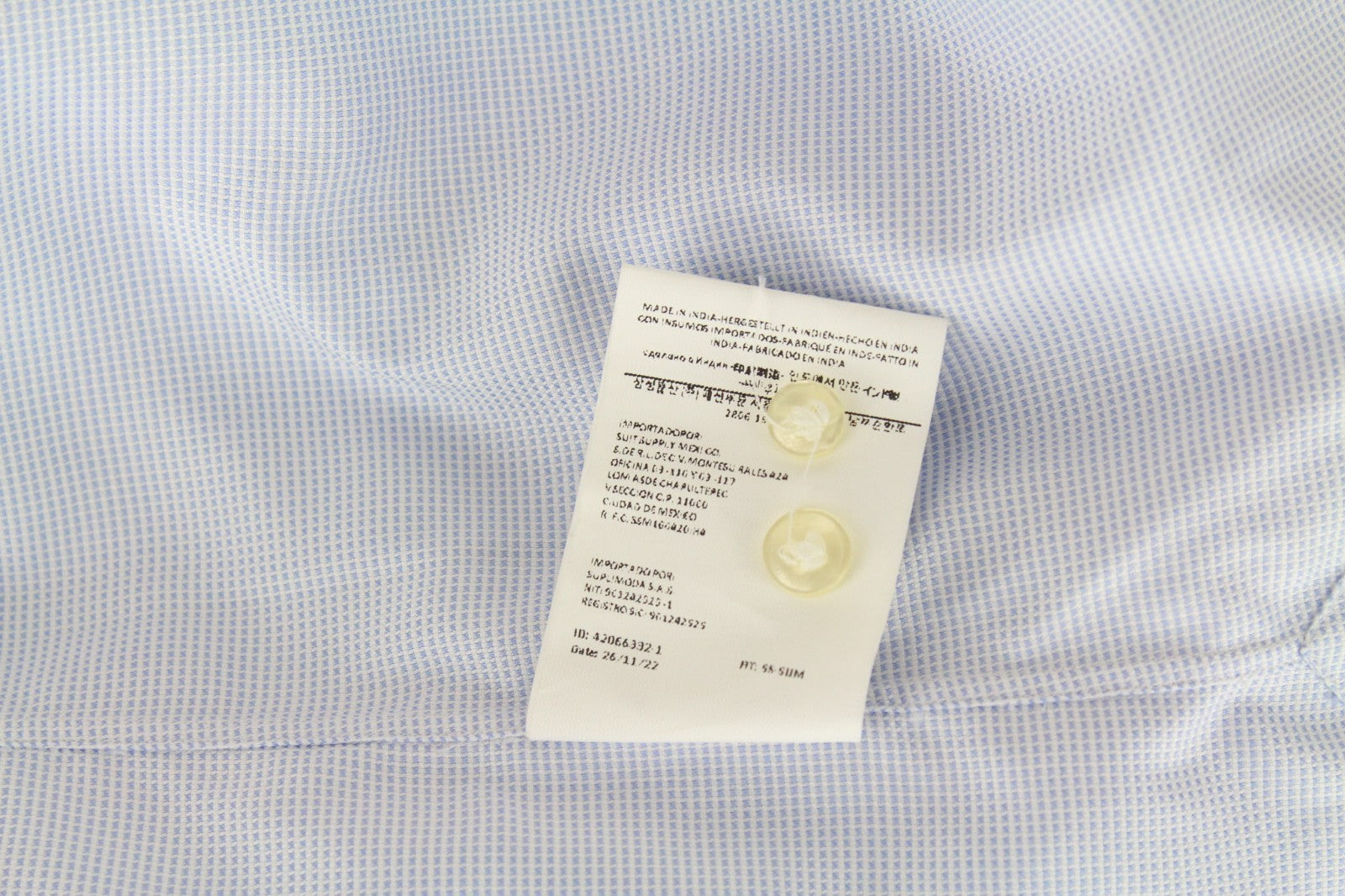 SUITSUPPLY Men's Formal Shirt ~S Slim Light Blue Melange Cotton Cutaway Collar