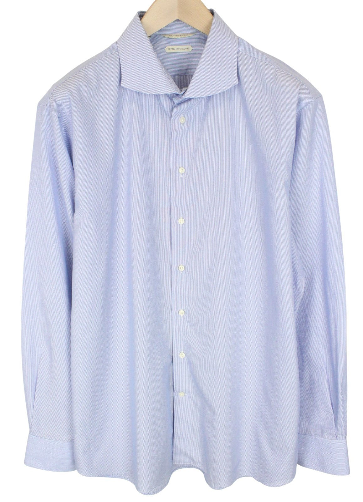 SUITSUPPLY Men's Formal Shirt 45/17.75 Extra Slim Blue Striped Melange Cutaway