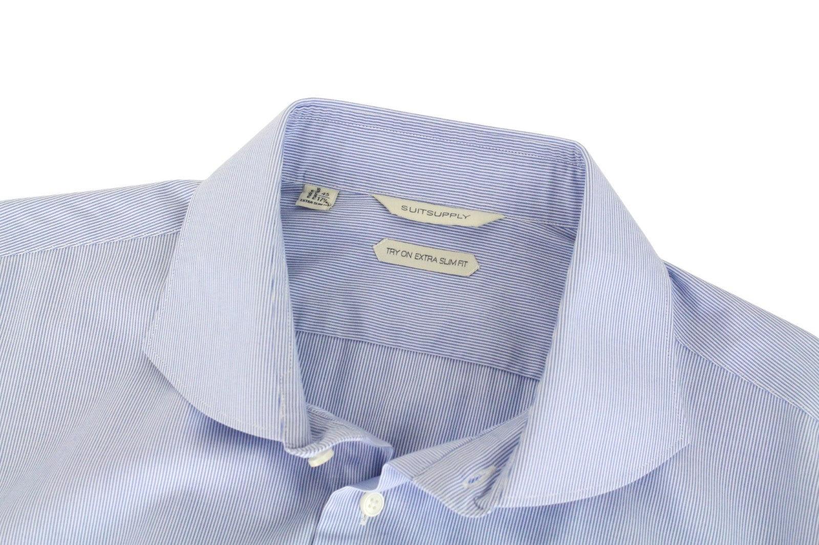 SUITSUPPLY Men's Formal Shirt 45/17.75 Extra Slim Blue Striped Melange Cutaway