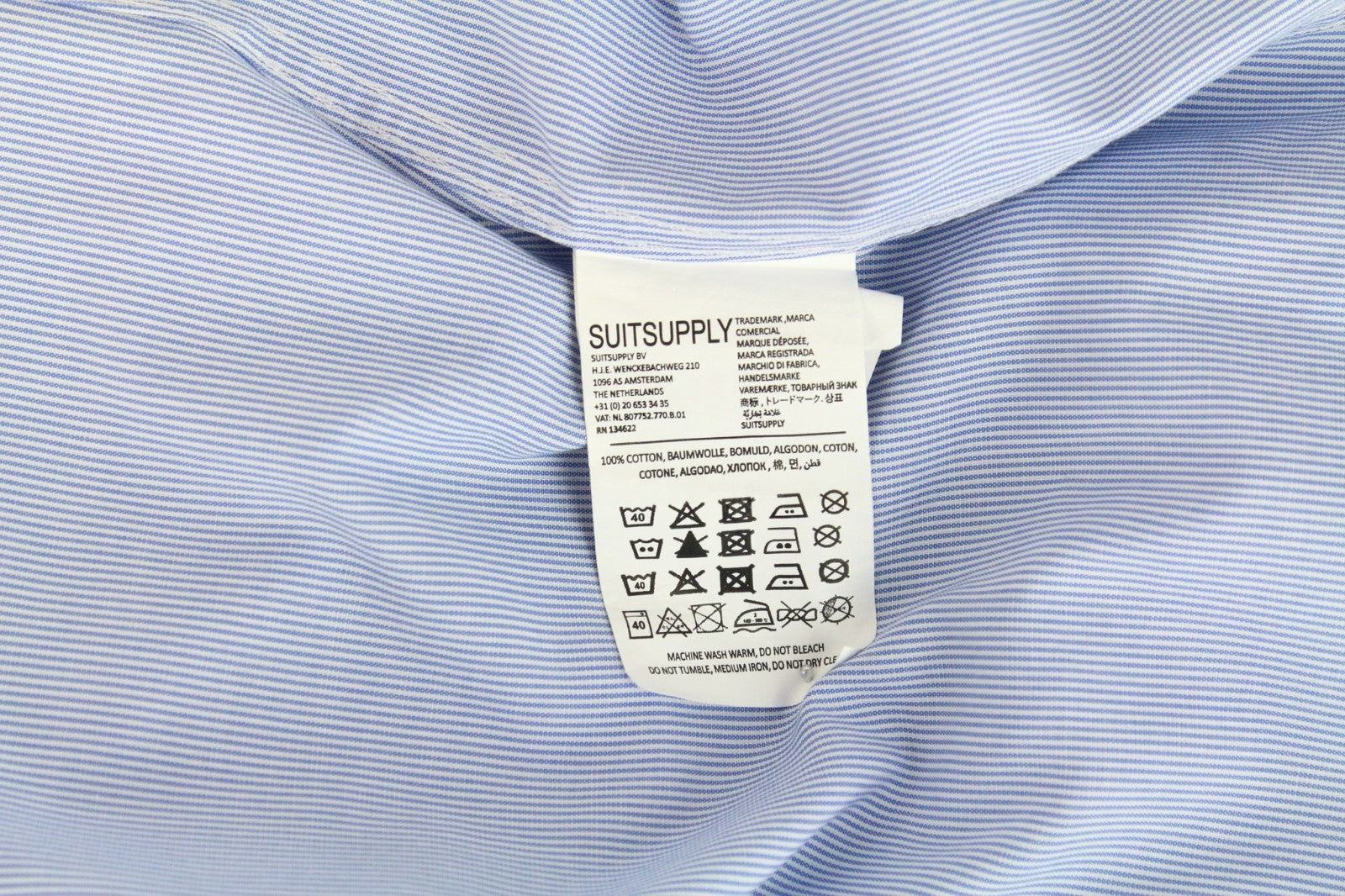 SUITSUPPLY Men's Formal Shirt 45/17.75 Extra Slim Blue Striped Melange Cutaway