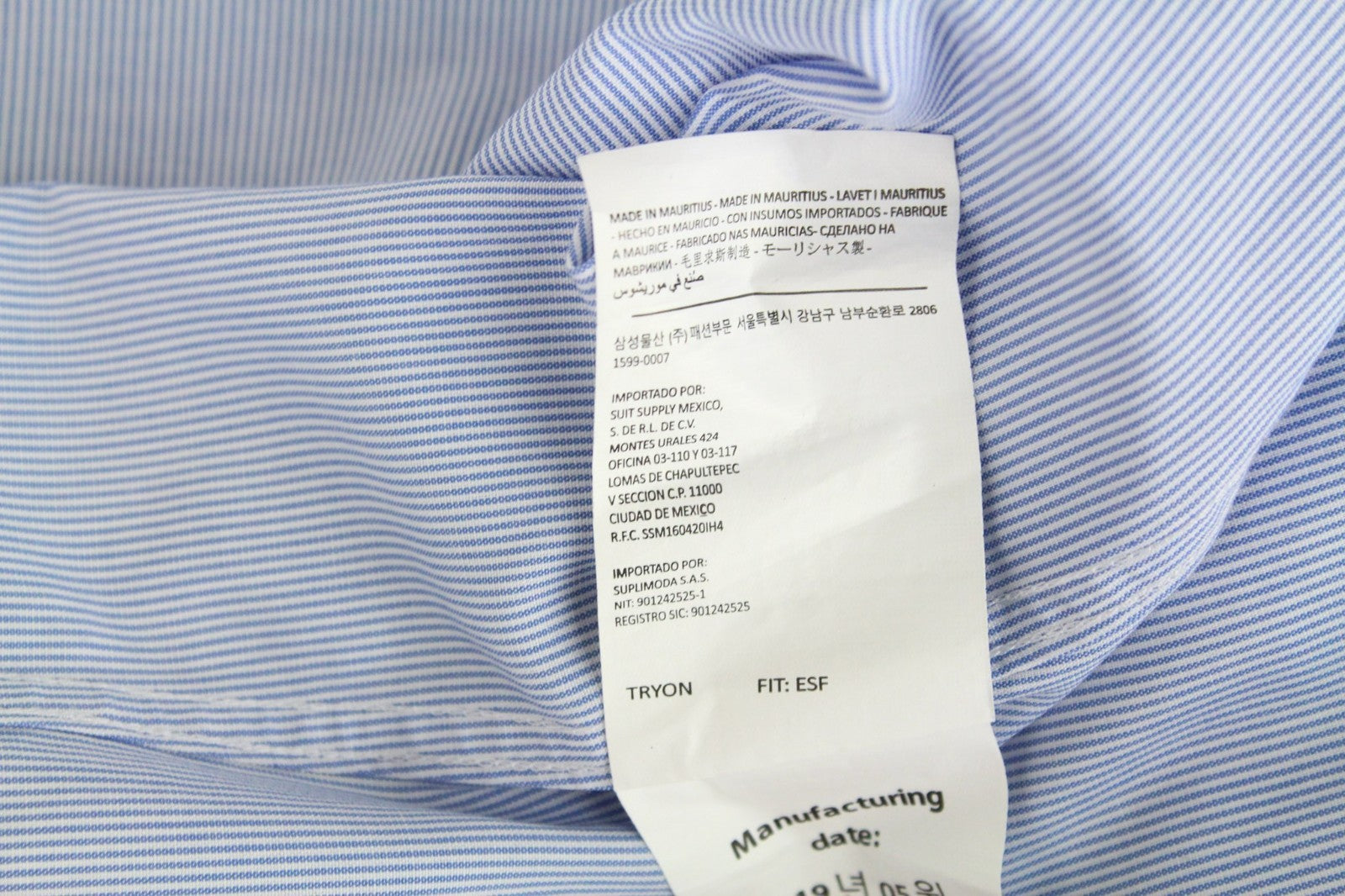 SUITSUPPLY Men's Formal Shirt 45/17.75 Extra Slim Blue Striped Melange Cutaway