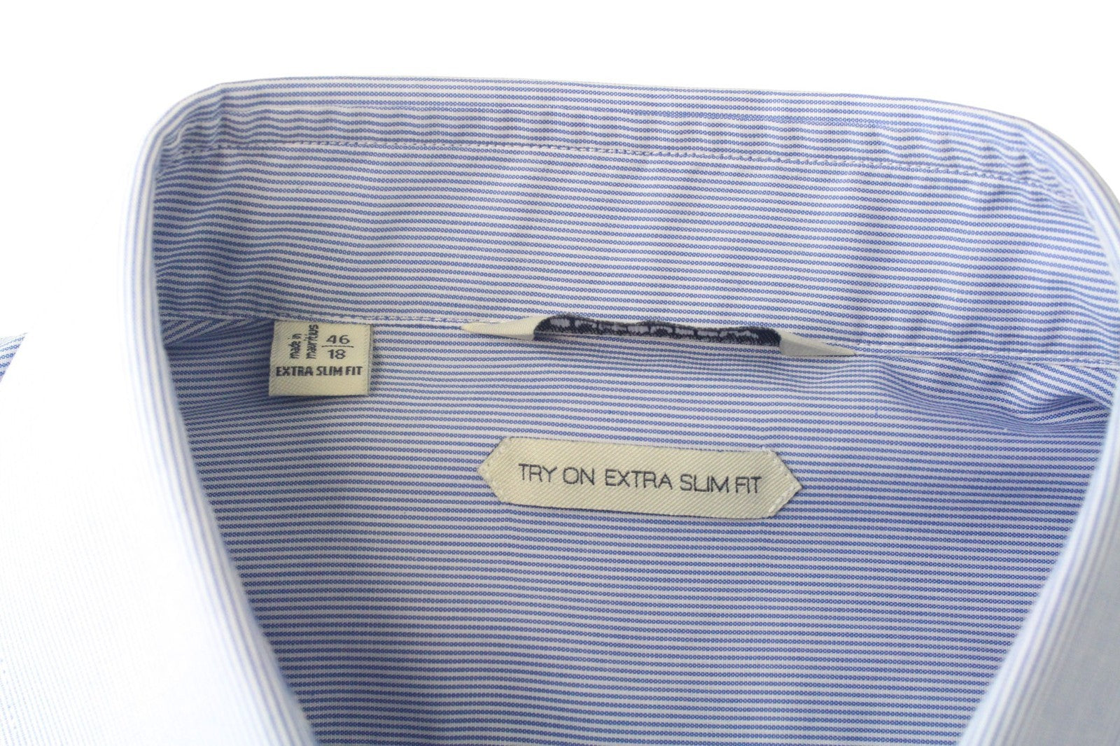SUITSUPPLY Men's Formal Shirt 46/18 Extra Slim Striped Blue Cotton Cutaway