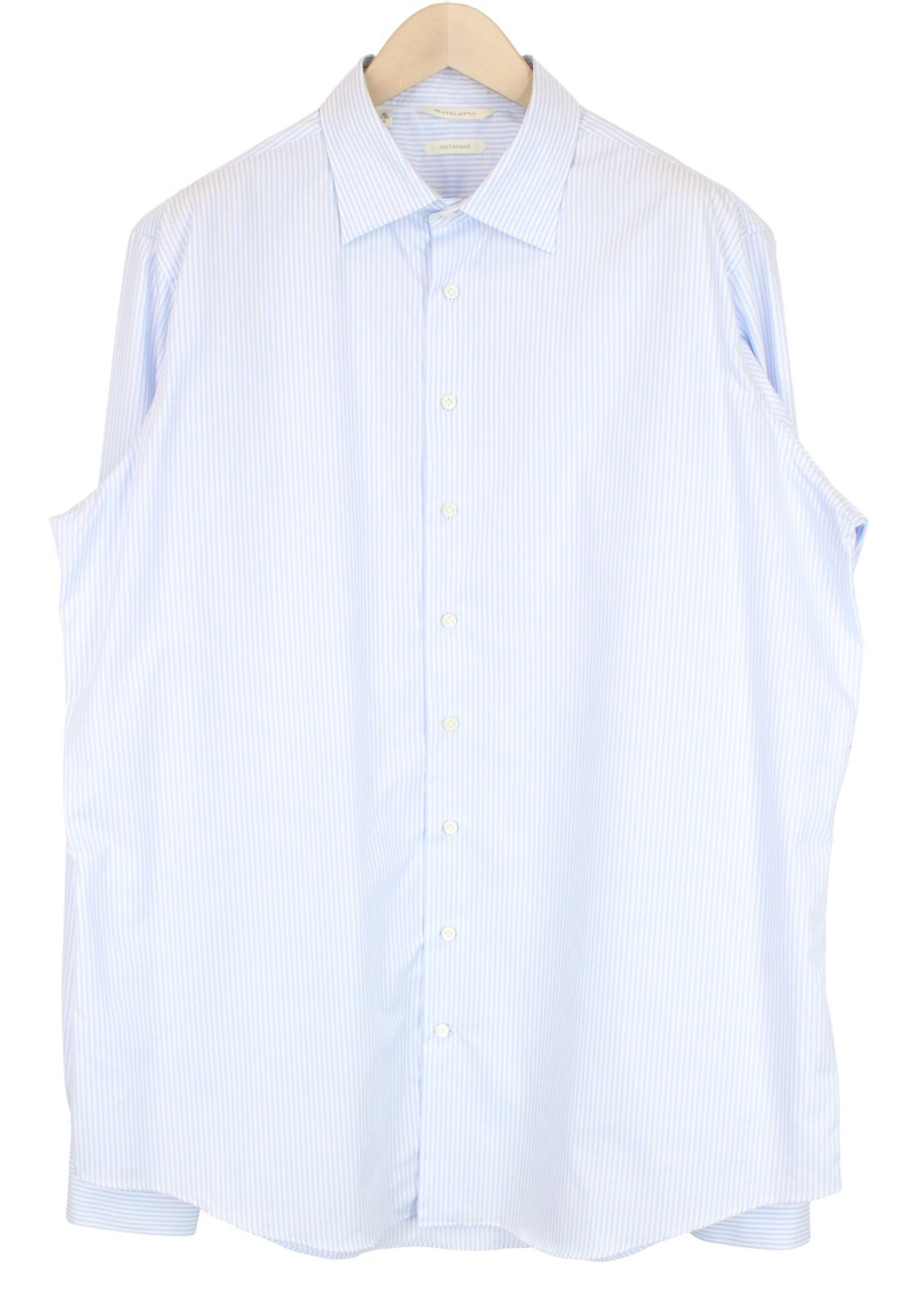 SUITSUPPLY Men's Formal Shirt 45L/17.75L Slim Fit Blue Striped Cotton Melange