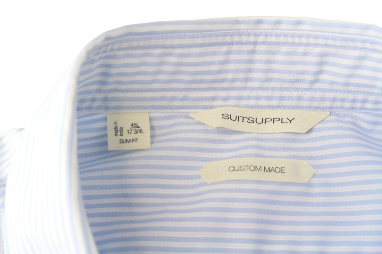 SUITSUPPLY Men's Formal Shirt 45L/17.75L Slim Fit Blue Striped Cotton Melange