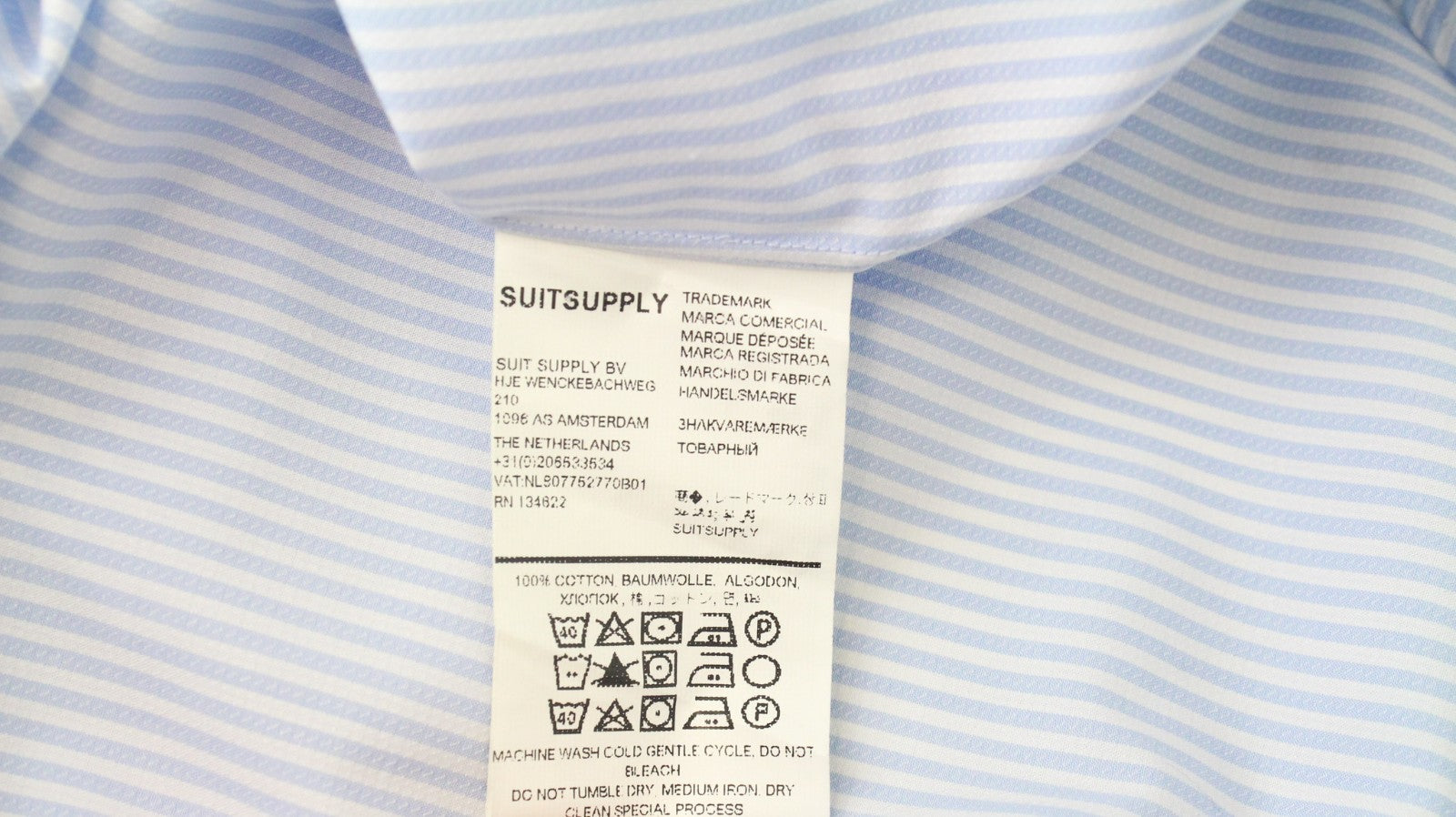 SUITSUPPLY Men's Formal Shirt 45L/17.75L Slim Fit Blue Striped Cotton Melange