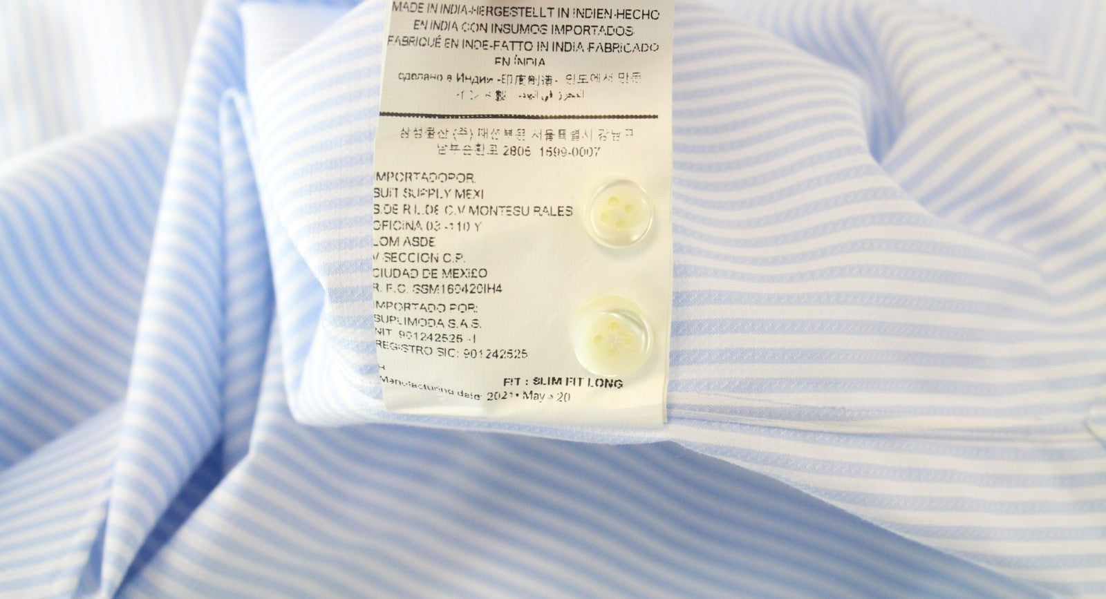 SUITSUPPLY Men's Formal Shirt 45L/17.75L Slim Fit Blue Striped Cotton Melange