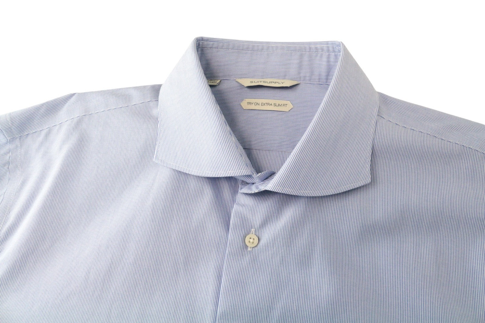 SUITSUPPLY Men's Formal Shirt 45-7/17.75L Blue Cotton Cutaway Collar Extra Slim