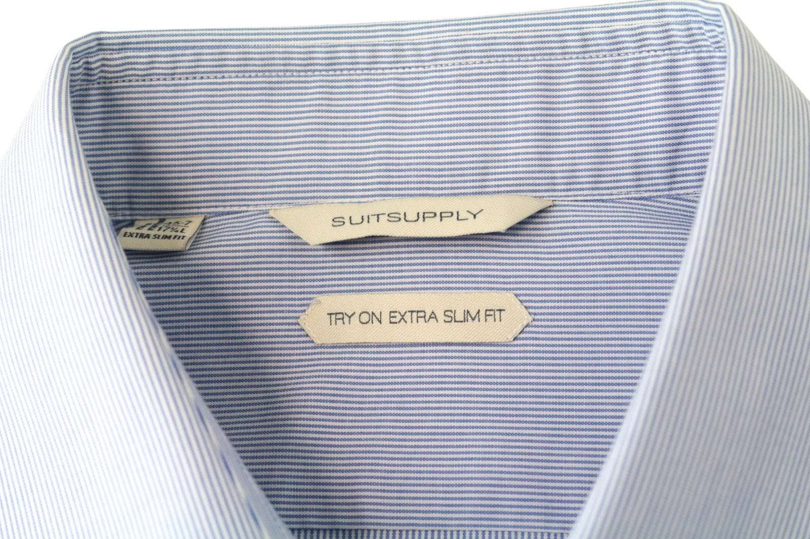 SUITSUPPLY Men's Formal Shirt 45-7/17.75L Blue Cotton Cutaway Collar Extra Slim