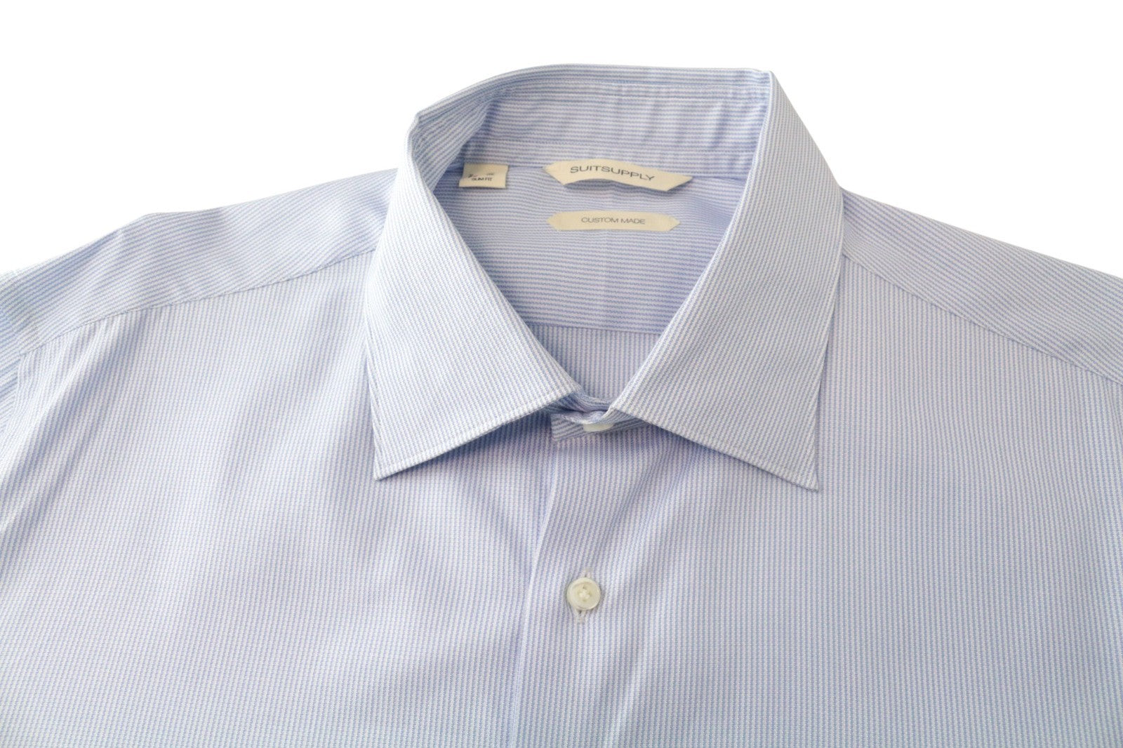 SUITSUPPLY Men's Formal Shirt 41L/16L Slim Blue Striped Pure Cotton Long Sleeve