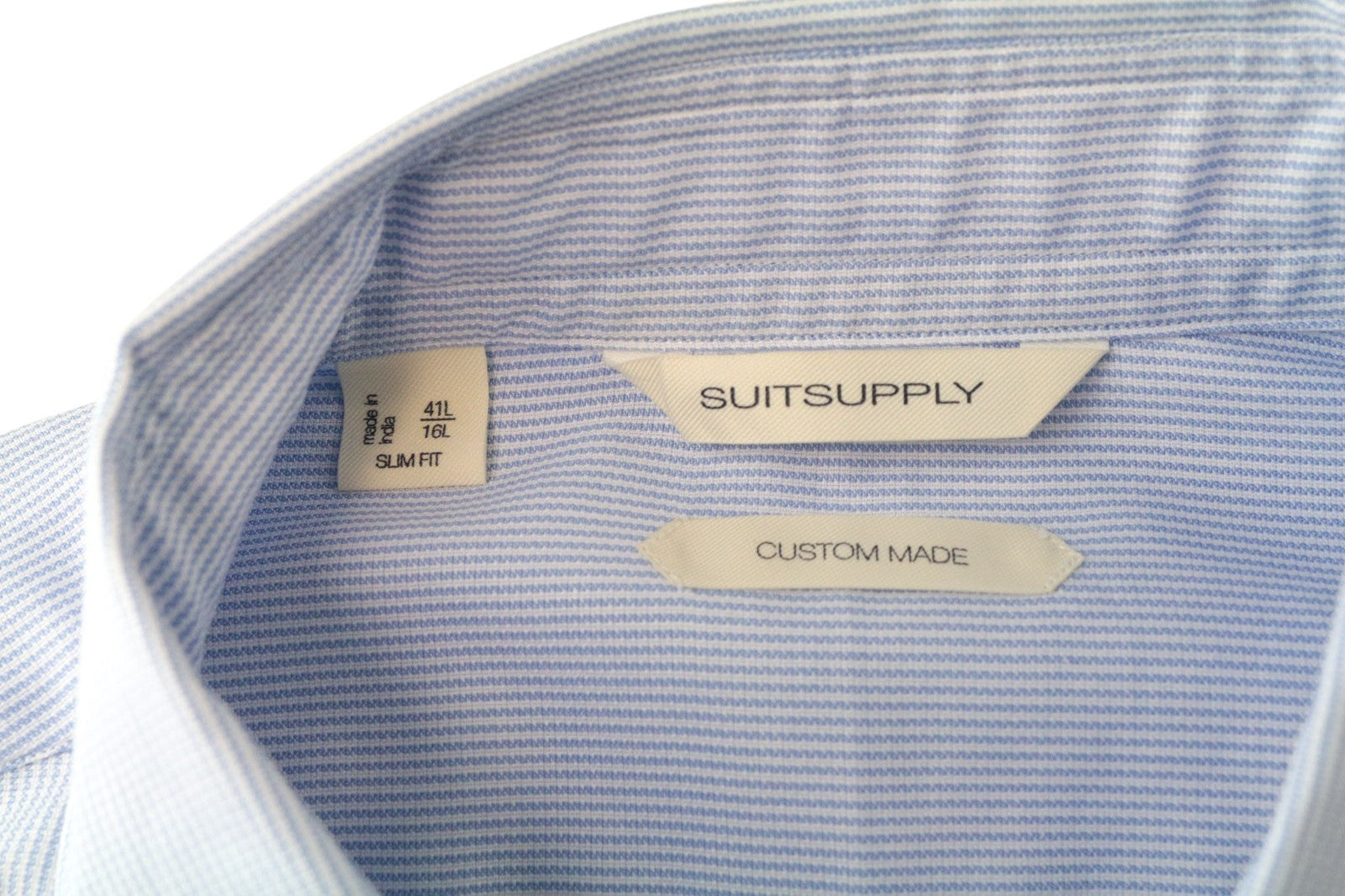 SUITSUPPLY Men's Formal Shirt 41L/16L Slim Blue Striped Pure Cotton Long Sleeve