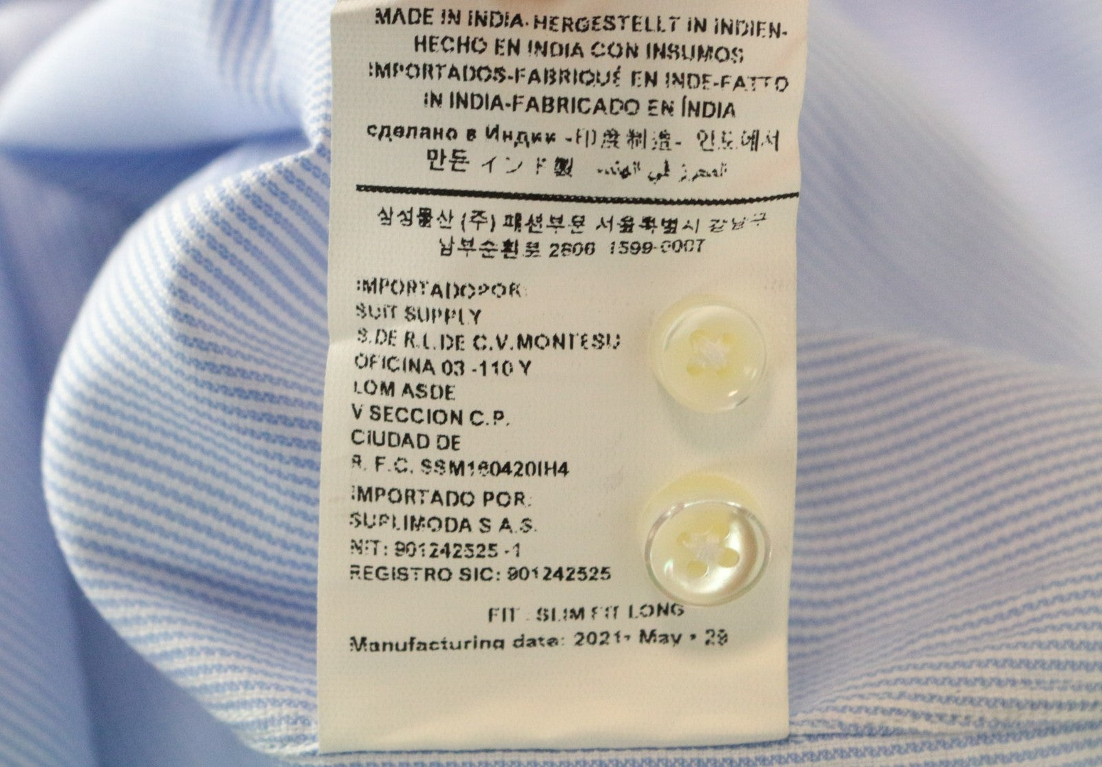 SUITSUPPLY Men's Formal Shirt 41L/16L Slim Blue Striped Pure Cotton Long Sleeve