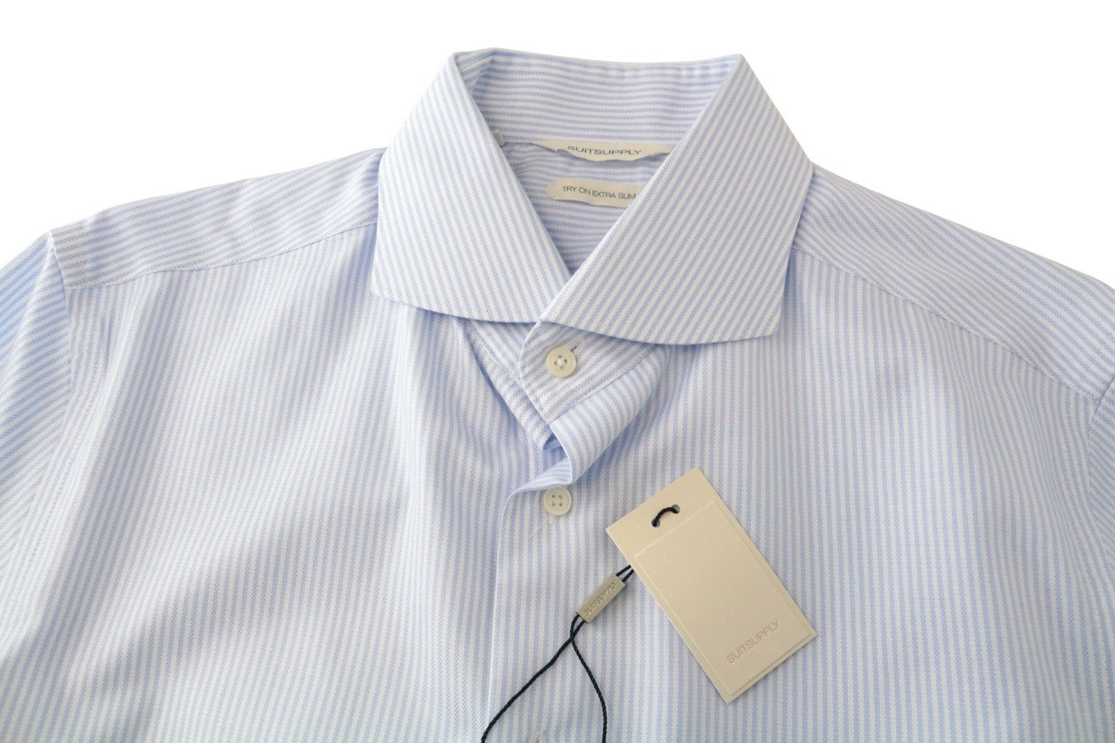 SUITSUPPLY Men's Formal Shirt 40L/15.75L Striped Blue Cotton Extra Slim Classic