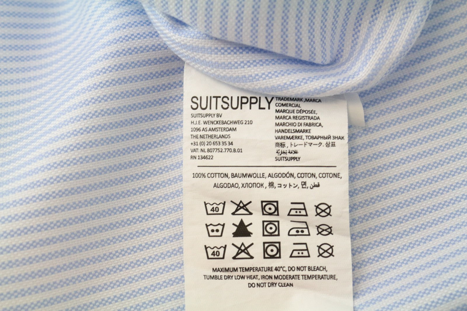SUITSUPPLY Men's Formal Shirt 40L/15.75L Striped Blue Cotton Extra Slim Classic