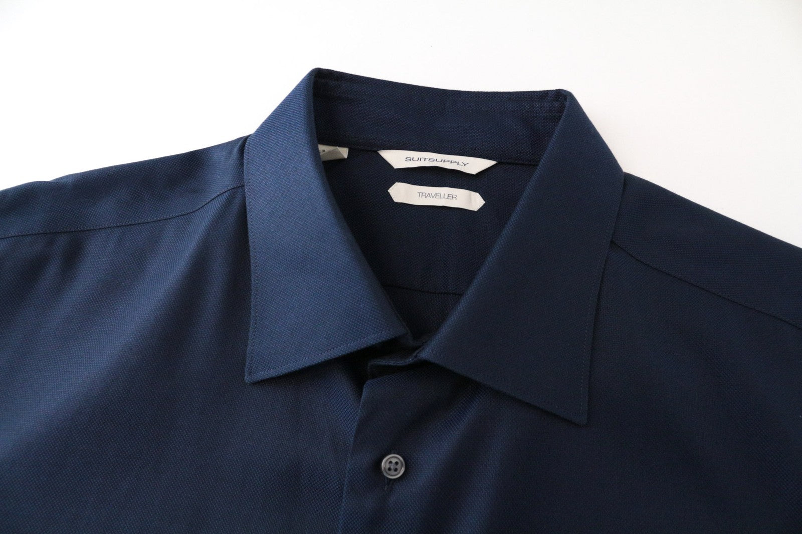 SUITSUPPLY Traveller Men's Formal Shirt 45/17.75 Navy Cotton Slim Long Sleeve