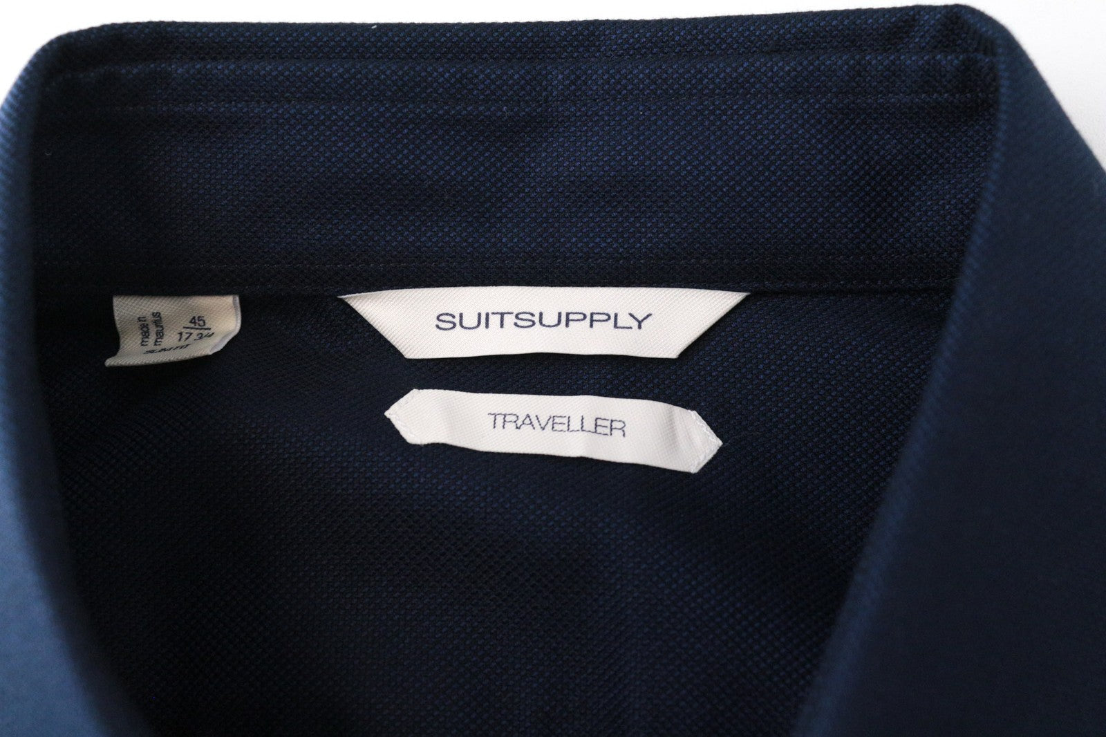 SUITSUPPLY Traveller Men's Formal Shirt 45/17.75 Navy Cotton Slim Long Sleeve