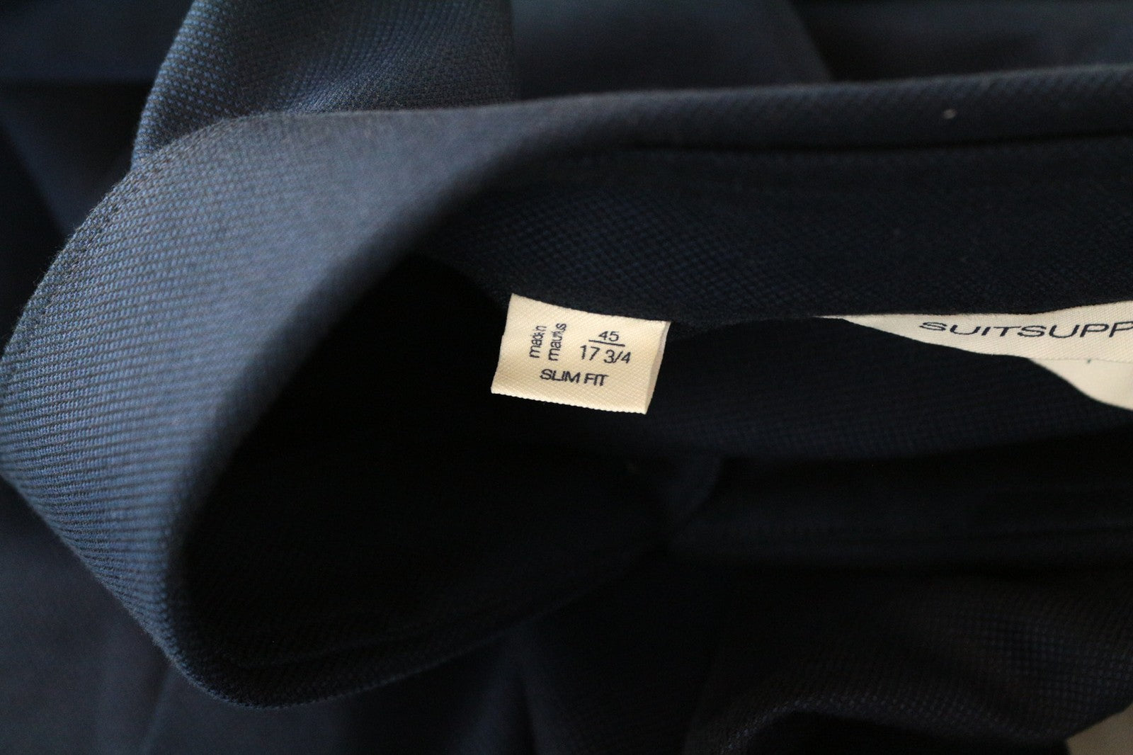 SUITSUPPLY Traveller Men's Formal Shirt 45/17.75 Navy Cotton Slim Long Sleeve