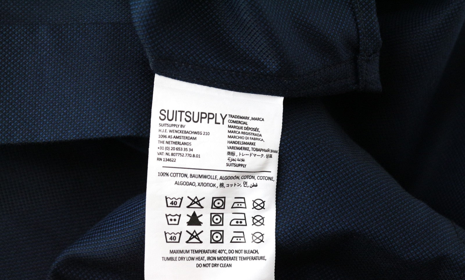 SUITSUPPLY Traveller Men's Formal Shirt 45/17.75 Navy Cotton Slim Long Sleeve