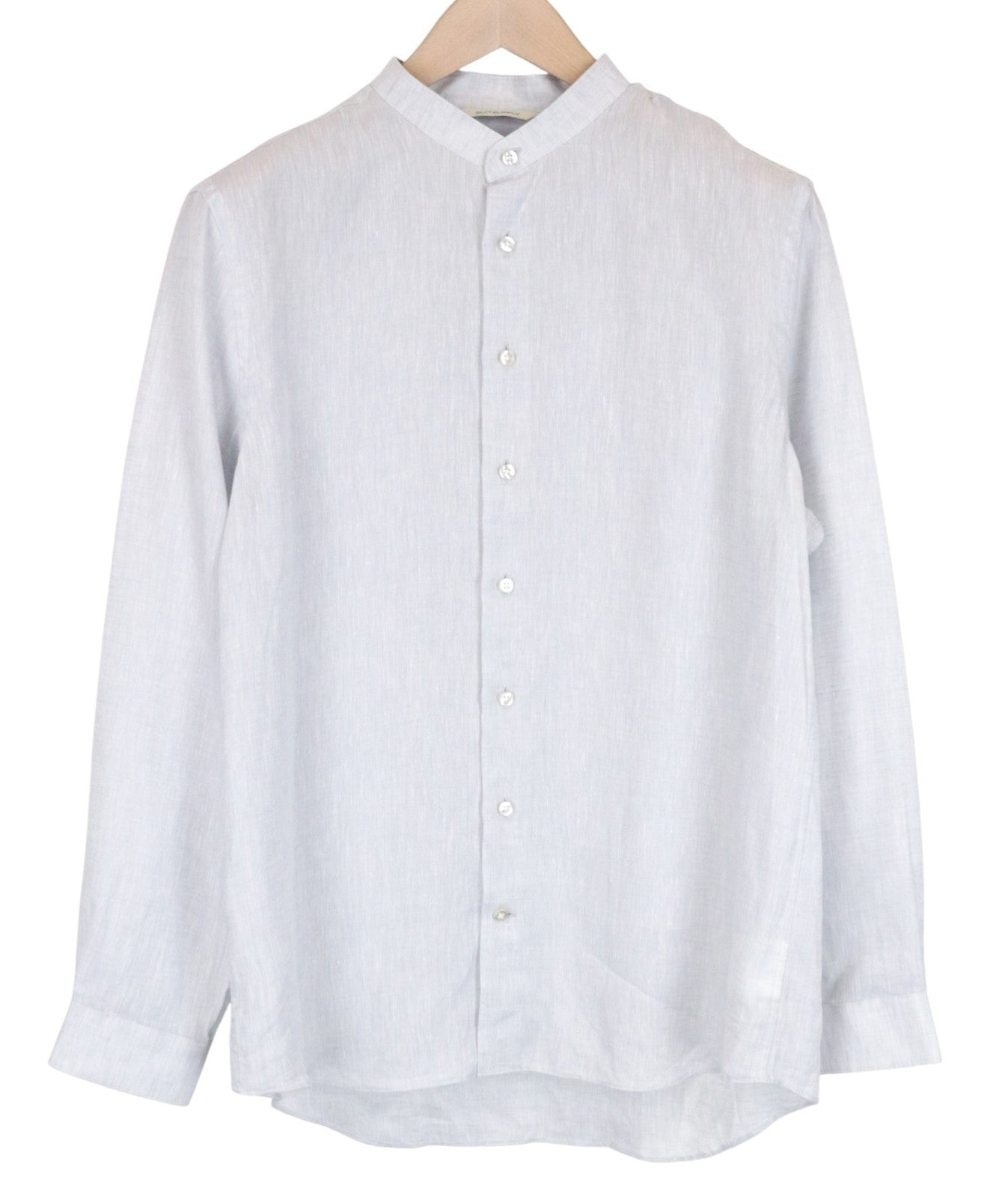 SUITSUPPLY Men's Formal Shirt 42 Grey Linen Long Sleeve Band Collar Button-Up