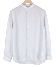 SUITSUPPLY Men's Formal Shirt 42 Grey Linen Long Sleeve Band Collar Button-Up