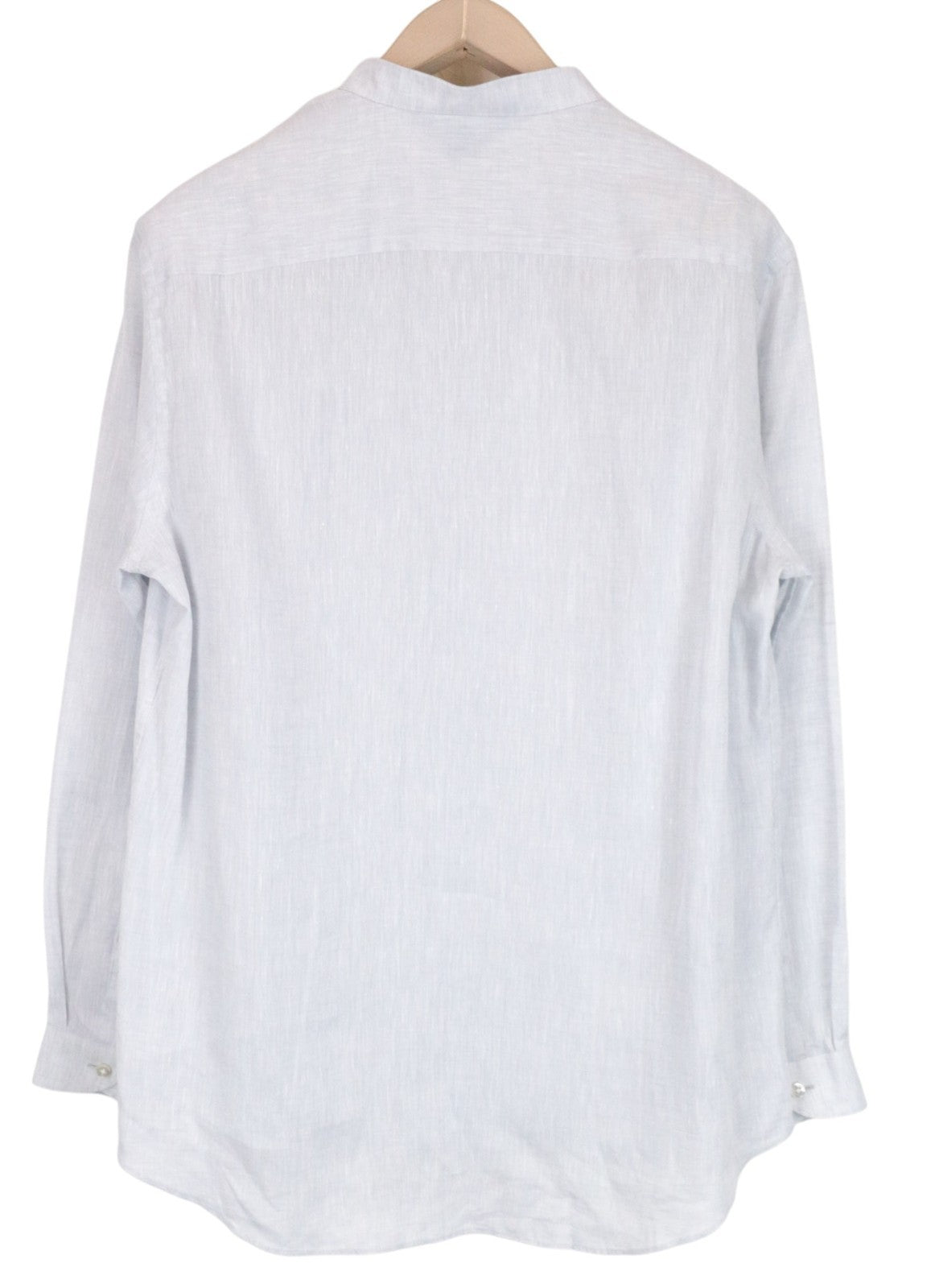 SUITSUPPLY Men's Formal Shirt 42 Grey Linen Long Sleeve Band Collar Button-Up