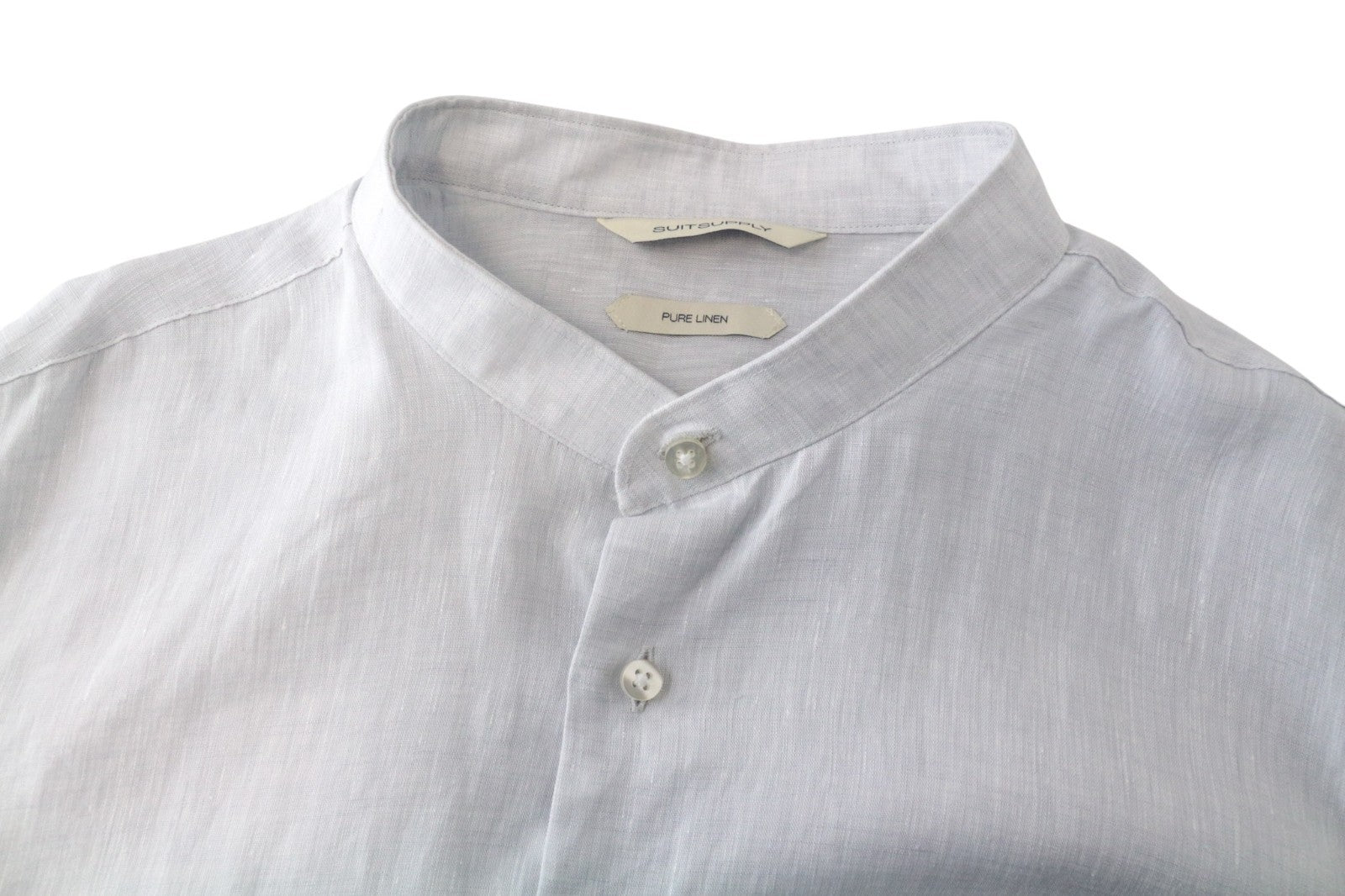 SUITSUPPLY Men's Formal Shirt 42 Grey Linen Long Sleeve Band Collar Button-Up