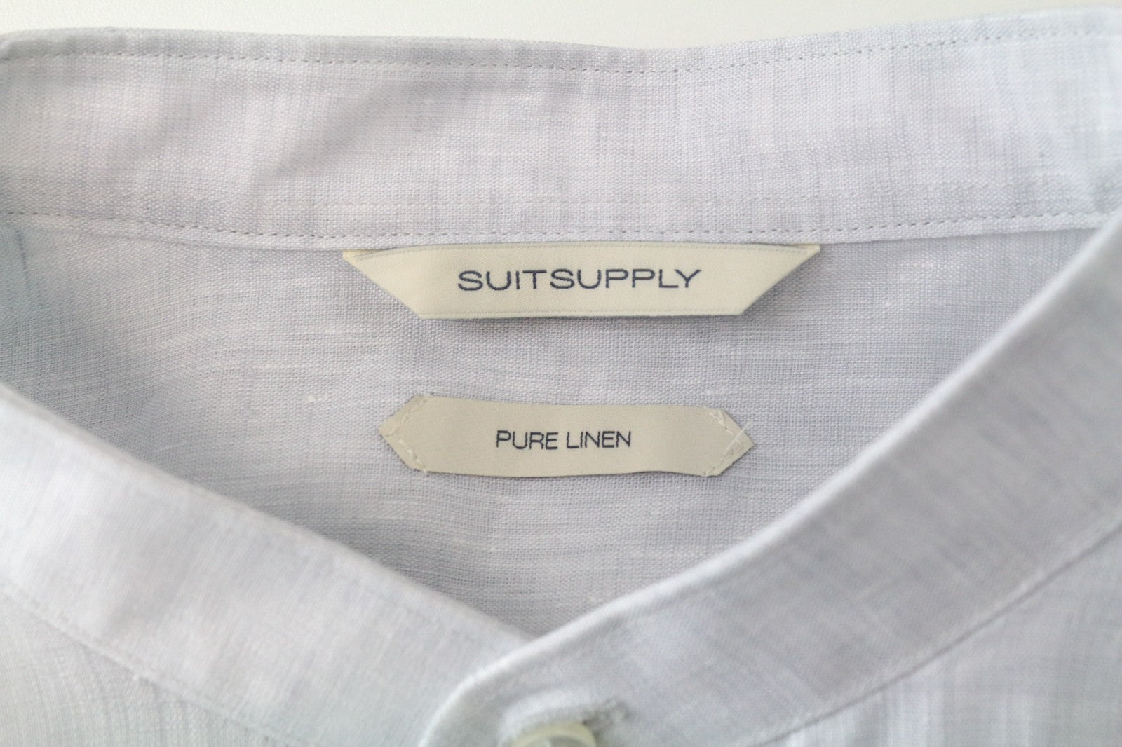SUITSUPPLY Men's Formal Shirt 42 Grey Linen Long Sleeve Band Collar Button-Up