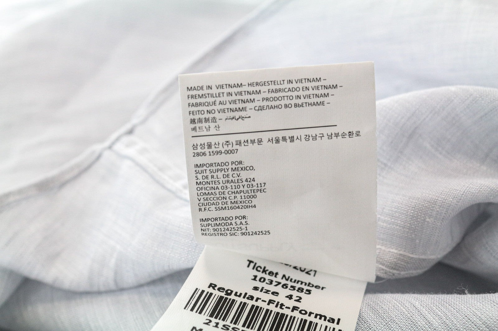 SUITSUPPLY Men's Formal Shirt 42 Grey Linen Long Sleeve Band Collar Button-Up