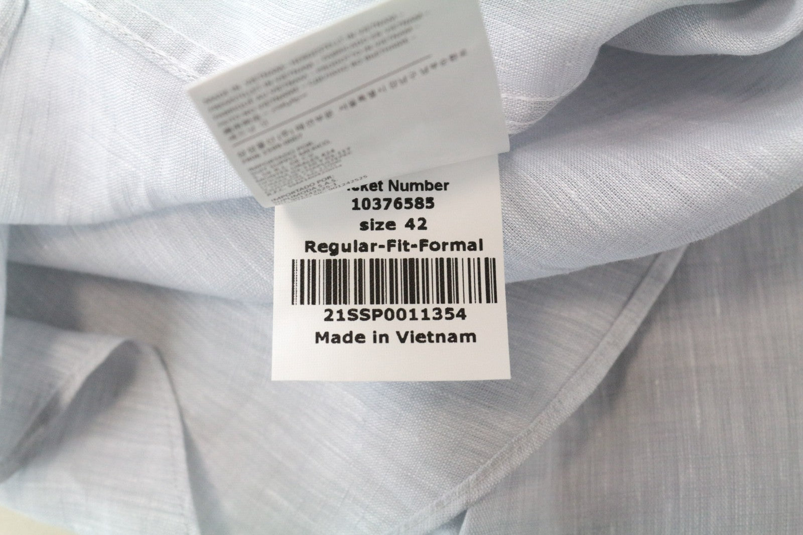 SUITSUPPLY Men's Formal Shirt 42 Grey Linen Long Sleeve Band Collar Button-Up