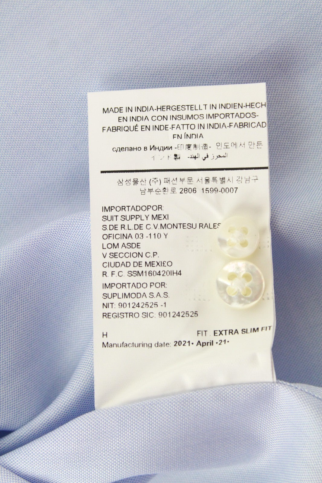 SUITSUPPLY Men's Formal Shirt 37/14.5 Blue Pure Cotton Cutaway Collar Extra Slim